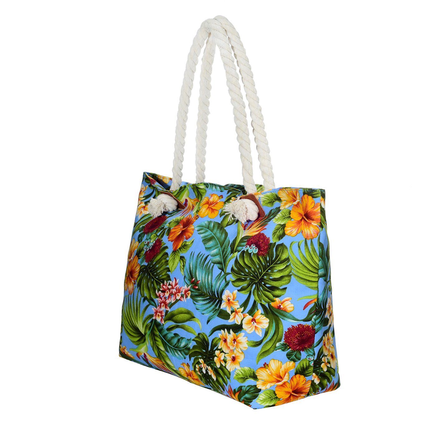 Reißverschluss, Schultertasche tolle (2-tlg), mit Motive Beach Blumen südsee Strandtasche, Style Shopper Große DonDon Strandtasche
