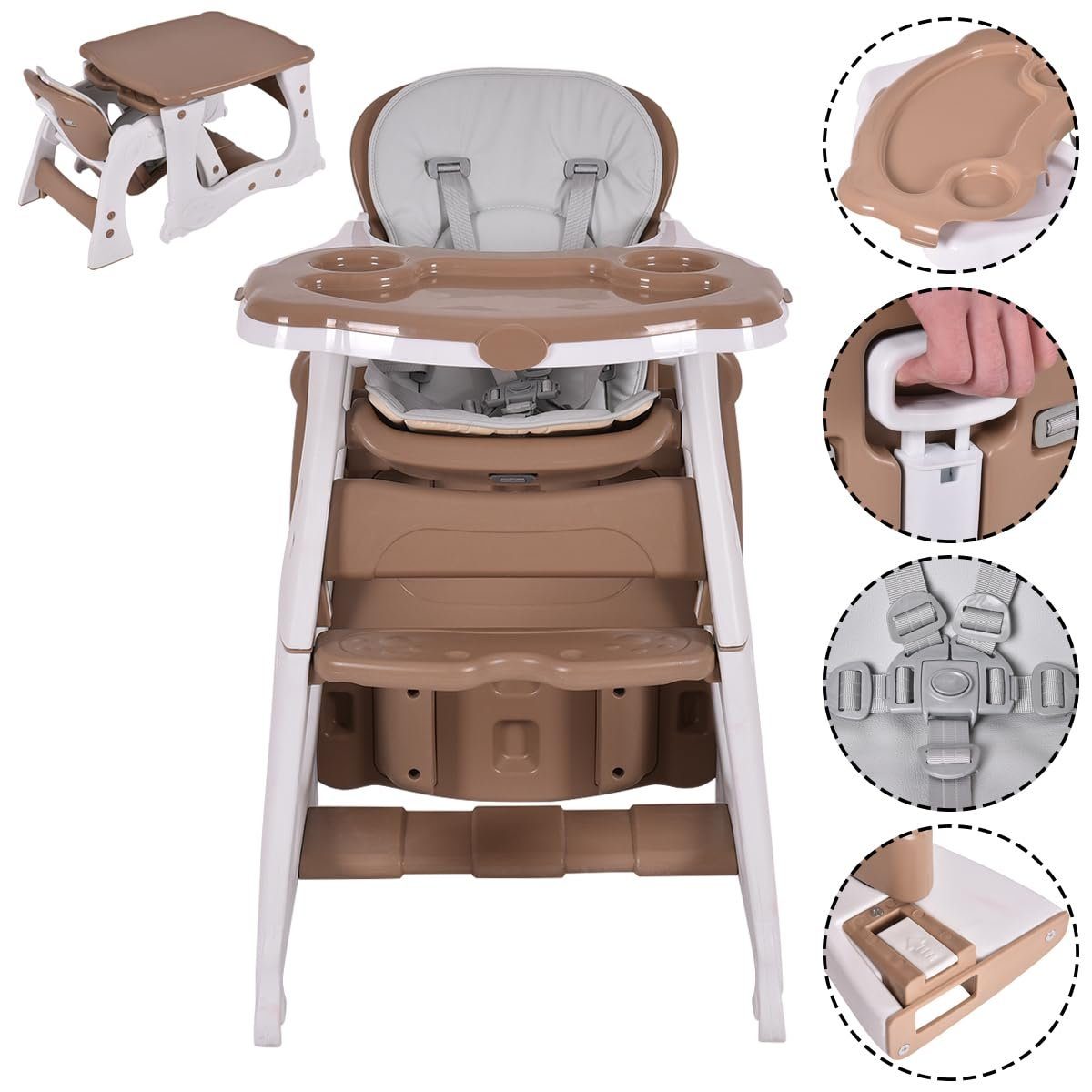 COSTWAY Hochstuhl Babystuhl, verstellbare Rückenlehne&Sicherheitsgurt günstig online kaufen