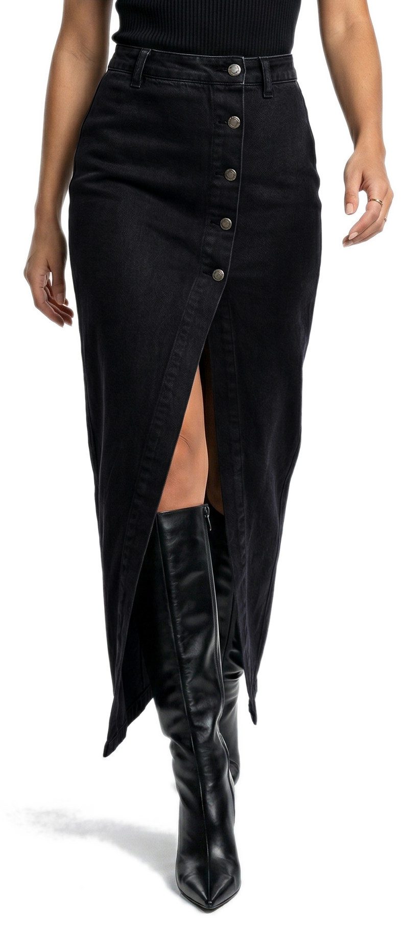 dy_mode Jeansrock Damen Maxi Rock High Waist mit Frontschlitz Jeansrock Freizeitrock High Waist, mit Gehschlitz