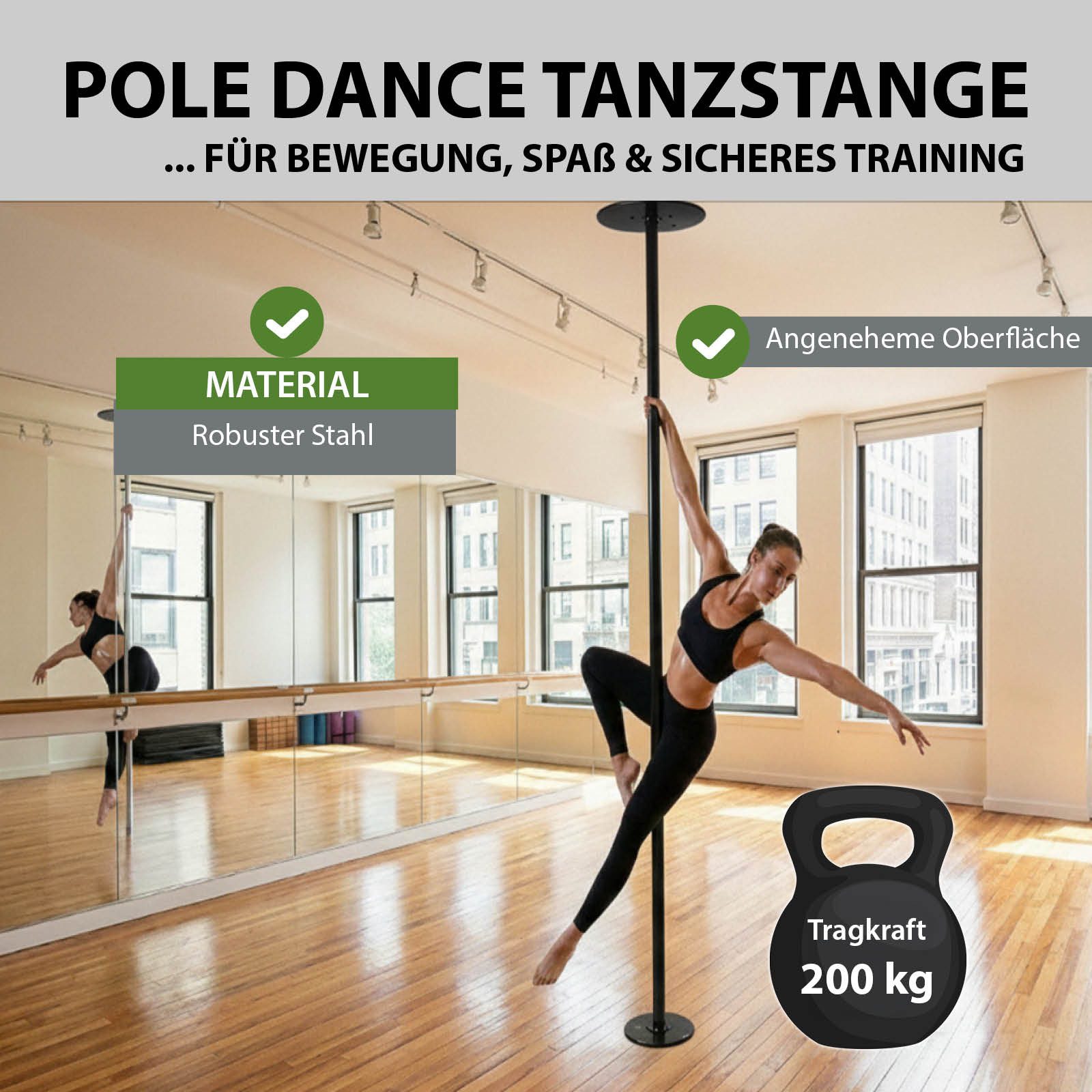 TRUTZHOLM Pole Dance Stange Pole Dance Tanzstange 220-274 cm Tabledance Static&Spinning Funktion, Spinning und Static Funktion, Montage ohne Bohren