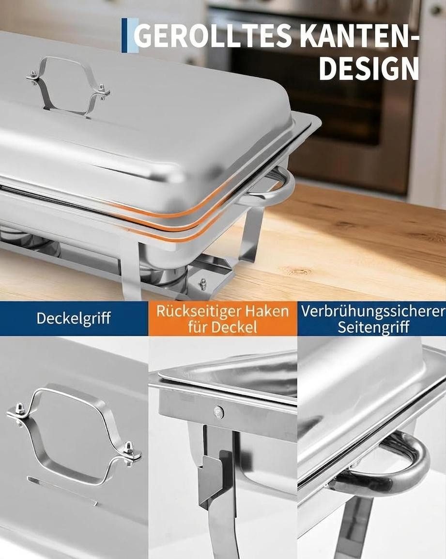 GarveeMore Speisenwärmer 7.5L rechteckiger Edelstahl-Chafing-Dishes und Warmhaltebehälter, (2-tlg), 7.5L-Edelstahl-Sets mit Deckel,Buffet-Präsentation für Partys