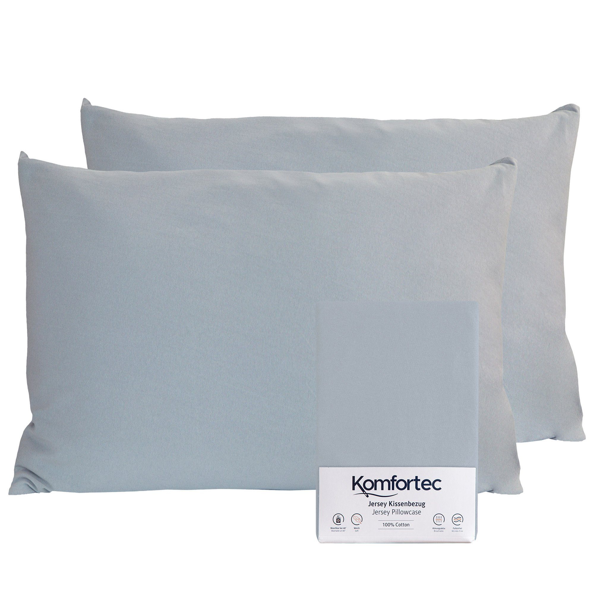 Komfortec Kissenbezug 100% Baumwolle, 150 g/m², (2 Stück), 40 x 60 cm, Kissenhülle, Superweicher Premium Jersey Kopfkissenbezug