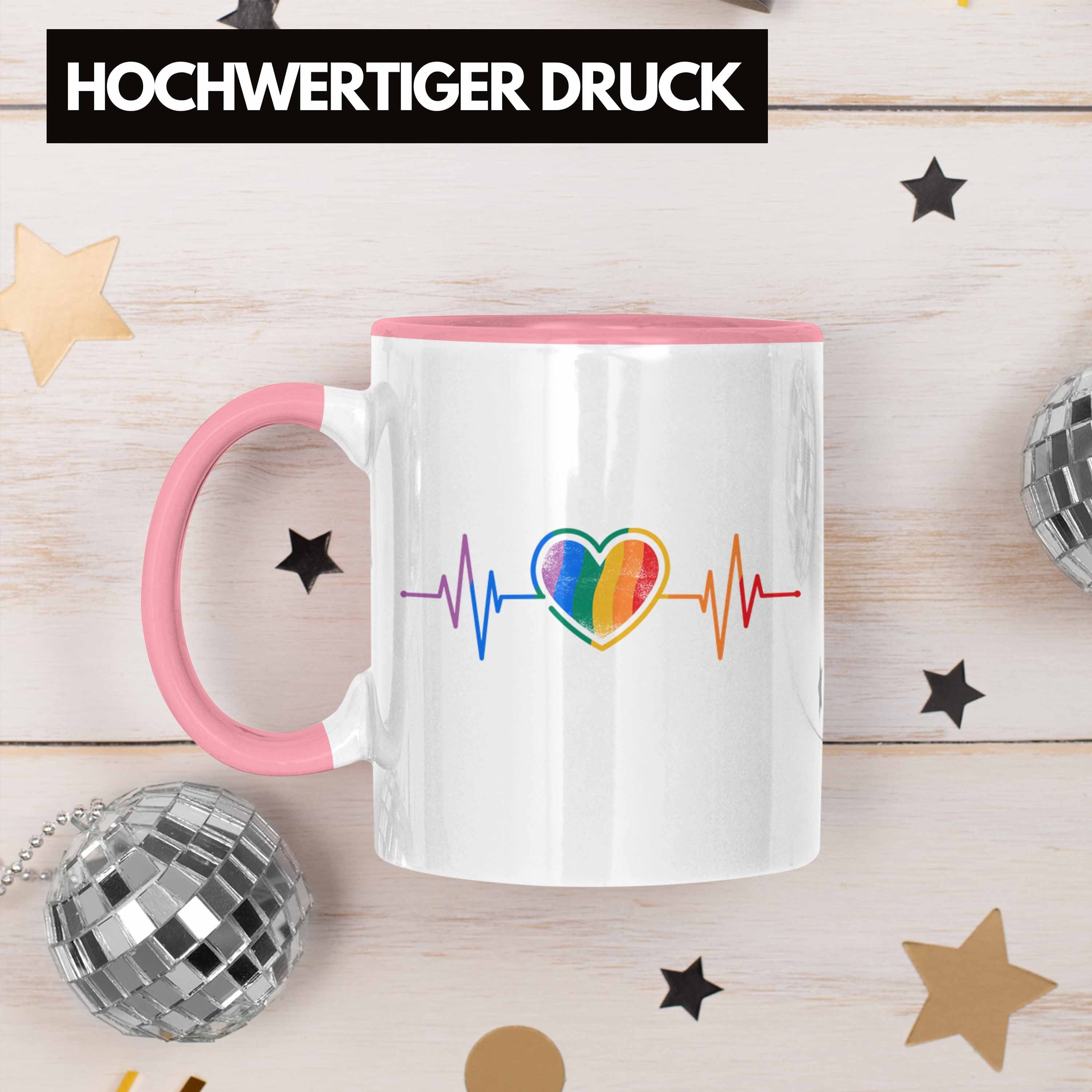 Rosa Tasse Herzschlag Trendation Trendation Tasse Schwule Transgender Regenbogen Lustige für LGBT Geschenk - Lesben Grafik