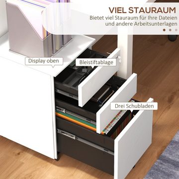 Vinsetto Rollcontainer Aktenschrank mit 3 Schubladen, Büroschrank, Bürocontainer mit Schloss, (Druckschrank, 1 St., Büroschrank), für A4-Format, Stahl, 37 x 43,5 x 60 cm, Weiß