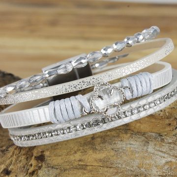 KARMA Lederarmband Damenarmband Leder grau mit Kristallen (Damenschmuck Armband Kristalle), Leder grau Geschenk für Sie