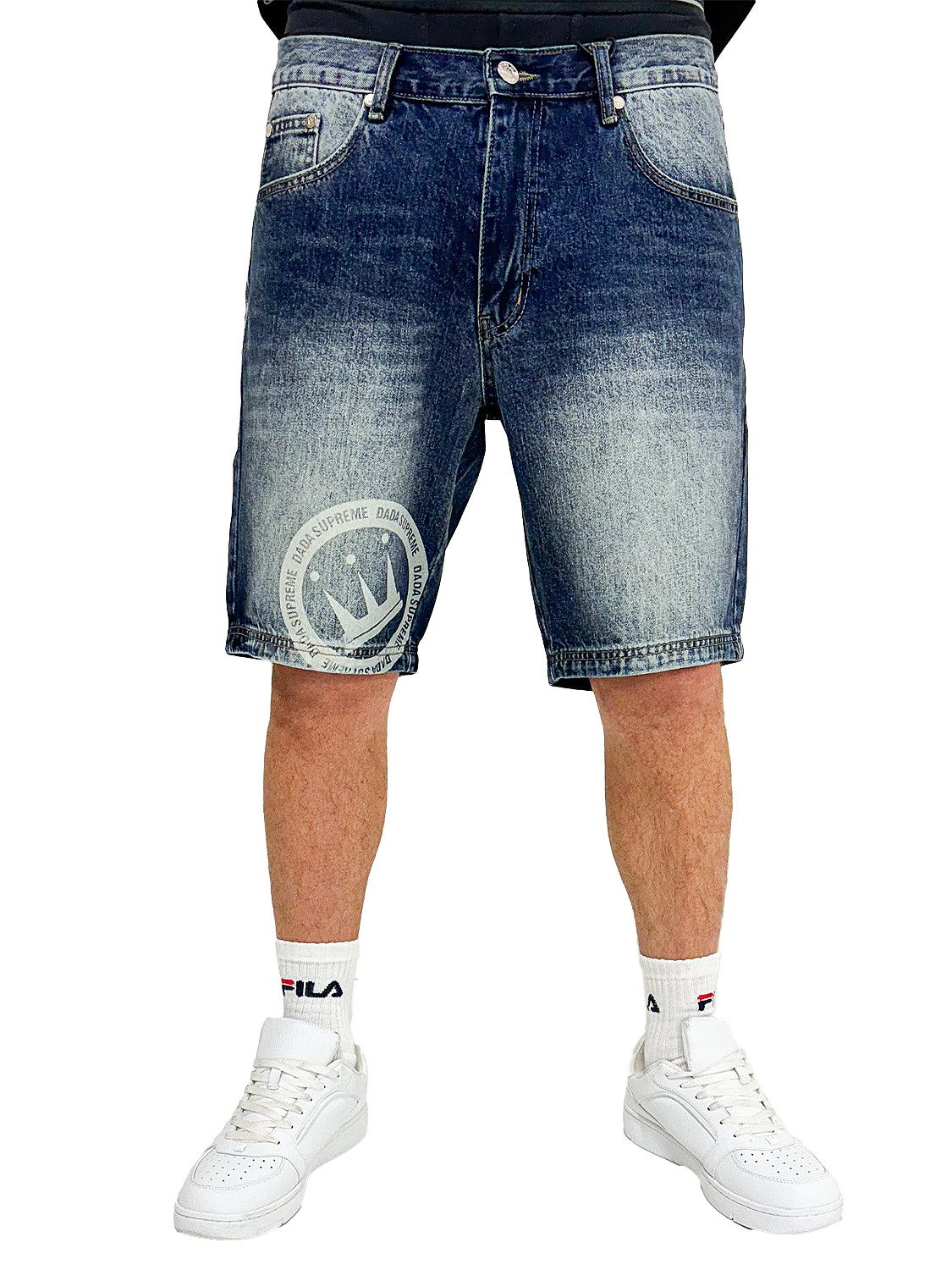 DADA Supreme Jeansshorts Denim Bermuda Loose Fit mit Print Double Crown Coin