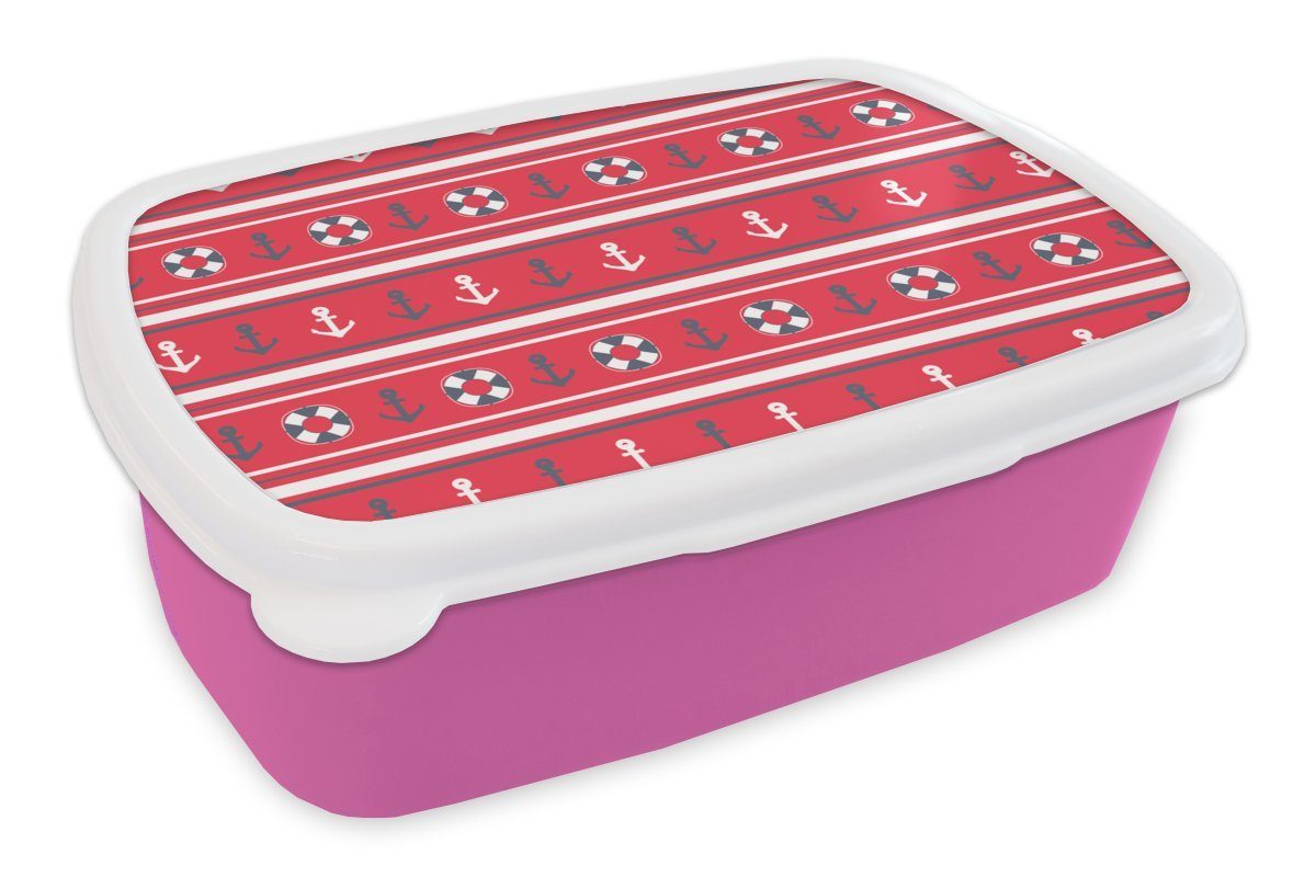 Anker für rosa Brotbox Seemann MuchoWow - Marine Kinder, - - Mädchen, (2-tlg), Kunststoff, Brotdose Snackbox, Lunchbox - Rettungsring Erwachsene, Muster, Kunststoff