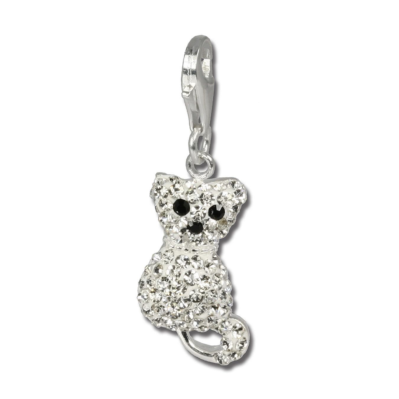 SilberDream Charmsanhänger Katze, shi Katze, Silber, Charm SilberDream 925 Farbe: Sterling schwarz weiß, im Charm-Einhänger