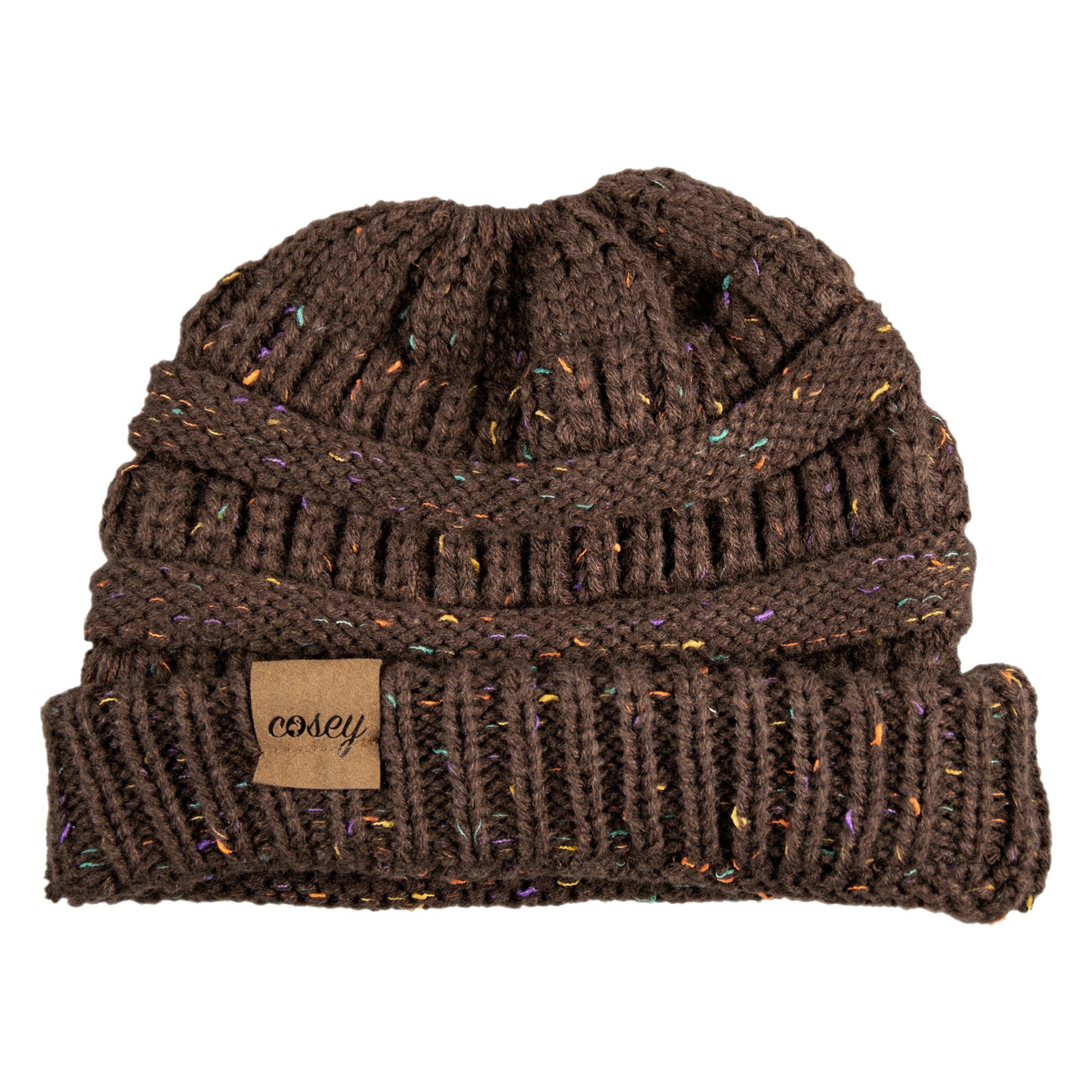 cosey Strickmütze Pferdeschwanz-Mütze mit Zopfloch für Damen und Mädchen (gesprenkelt oder einfarbig)
