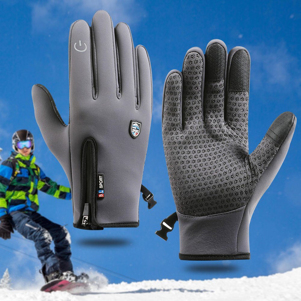 Qelus Reithandschuhe Winddichte Handschuhe Handschuhe Grau Skifahren Touchscreen Thermo