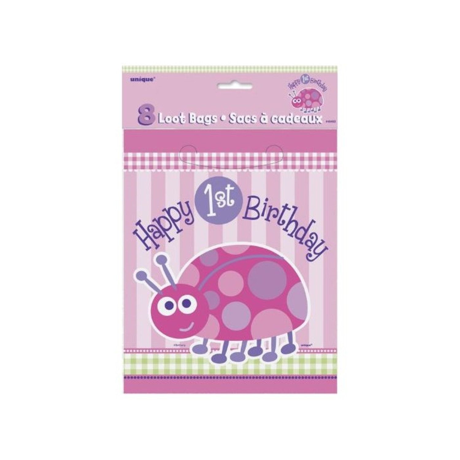 Unique Industries Inc. Geschenkpapier Tüte 1. Geburtstag Marienkäfer, 8 Stück