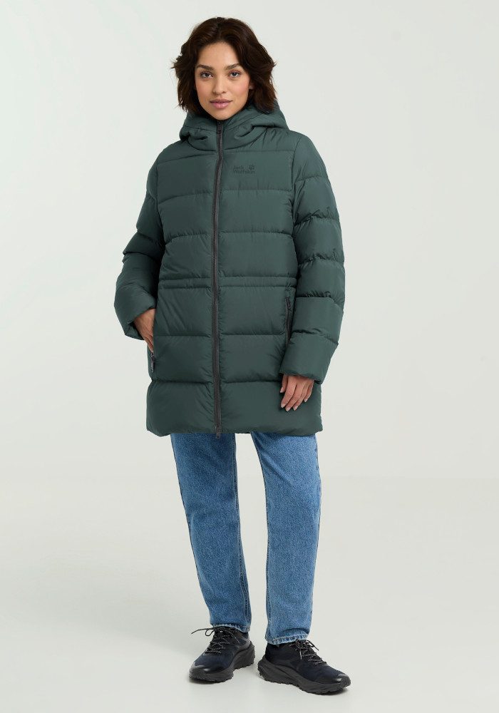 Jack Wolfskin Steppmantel FROZEN PALACE LONG JKT W RDS mit Kapuze, wärmeisolierende Füllung, winddicht