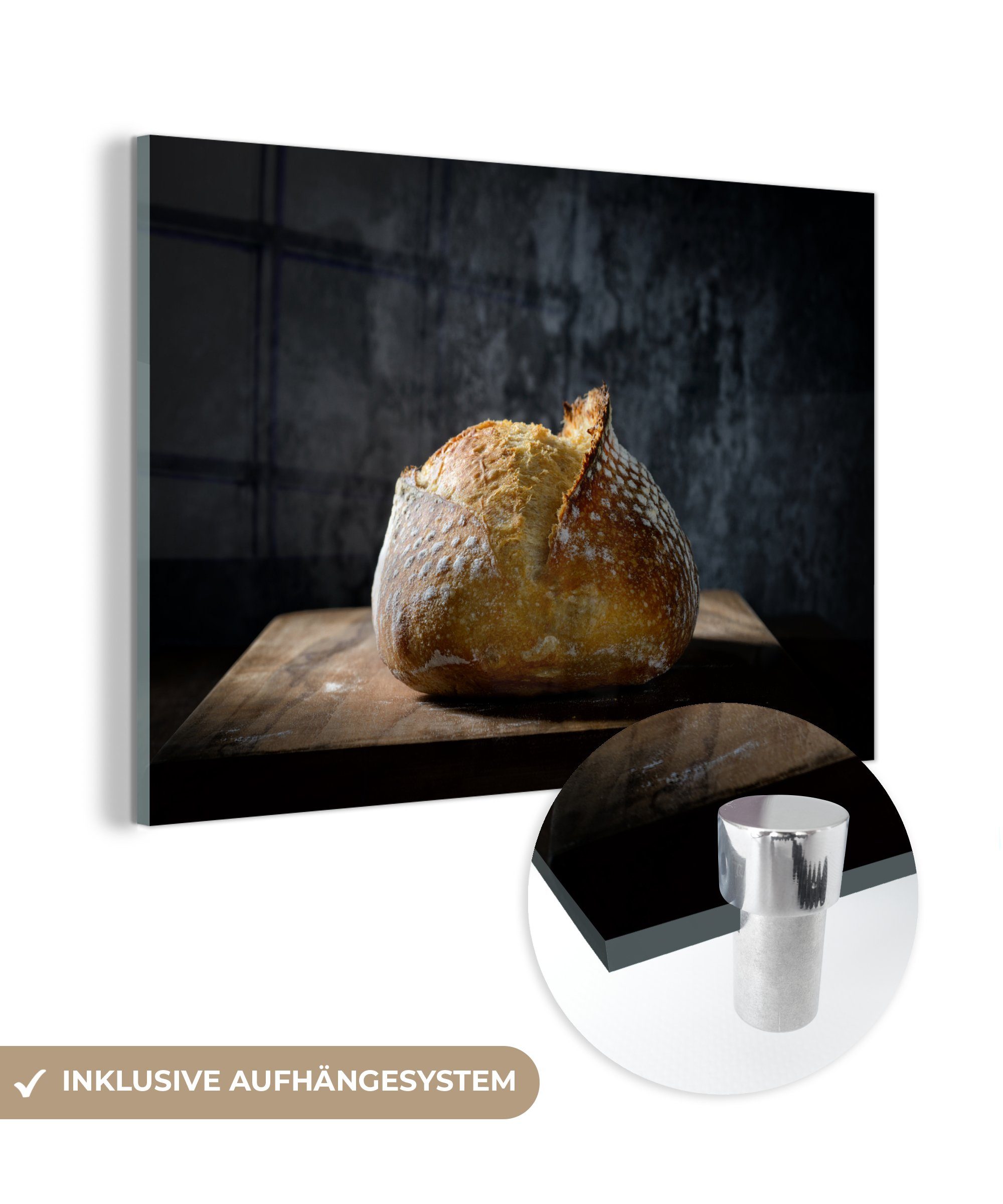 MuchoWow Acrylglasbild Brot auf dunklem Hintergrund, (1 St), Acrylglasbilder Wohnzimmer & Schlafzimmer