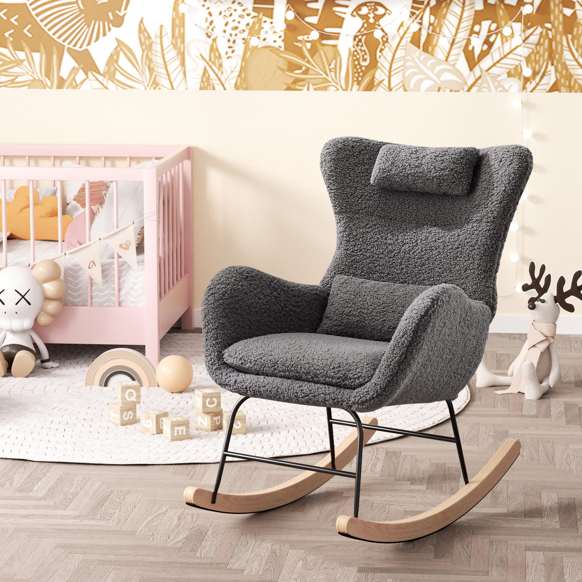 HAUSS SPOLE Schaukelstuhl Relaxsessel Polsterstuhl mit Kopfstütze, Lendenki günstig online kaufen