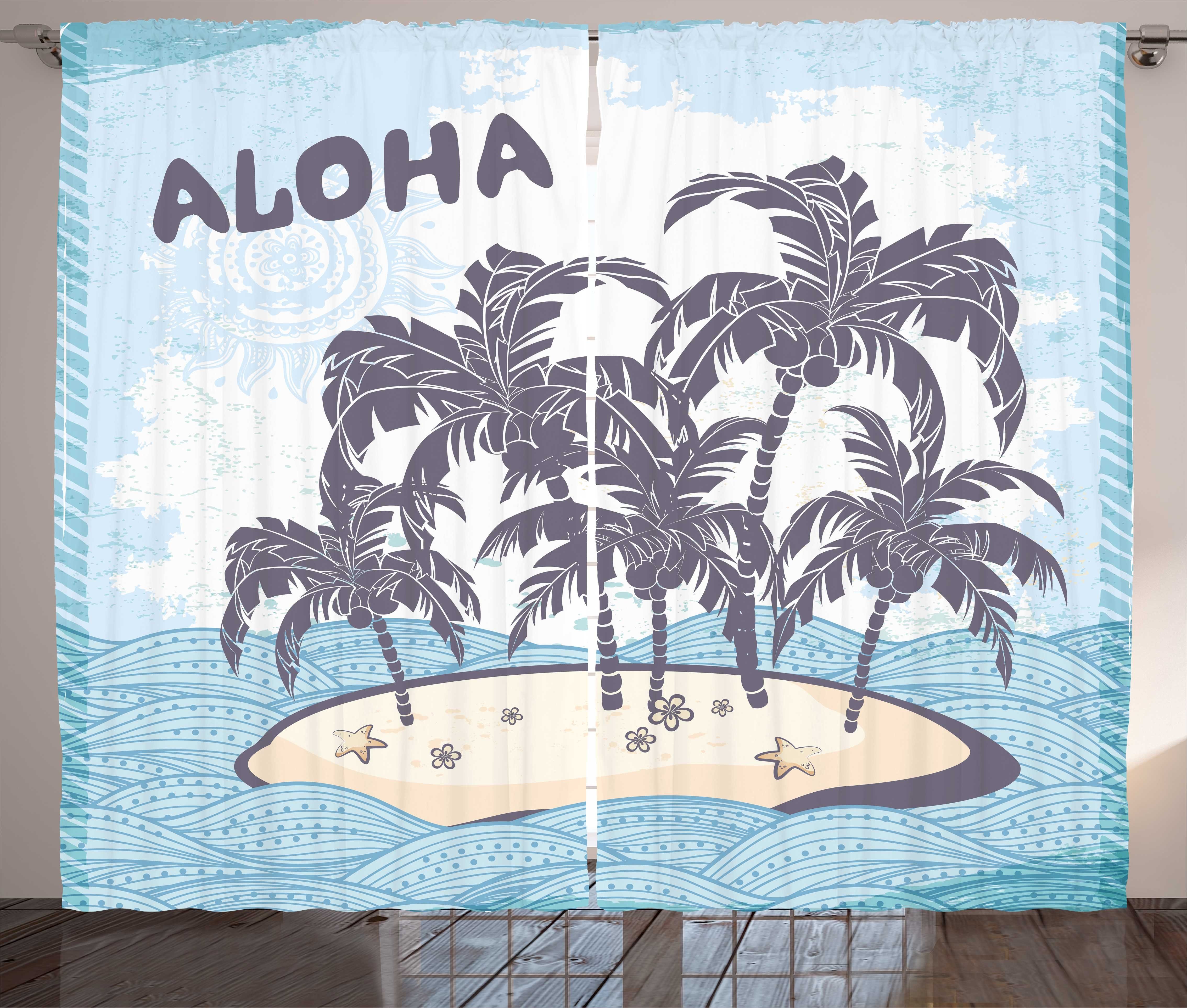 Gardine Hawaii-Insel Haken, Vintage und Schlaufen Abakuhaus, mit Vorhang Schlafzimmer Kräuselband Strand