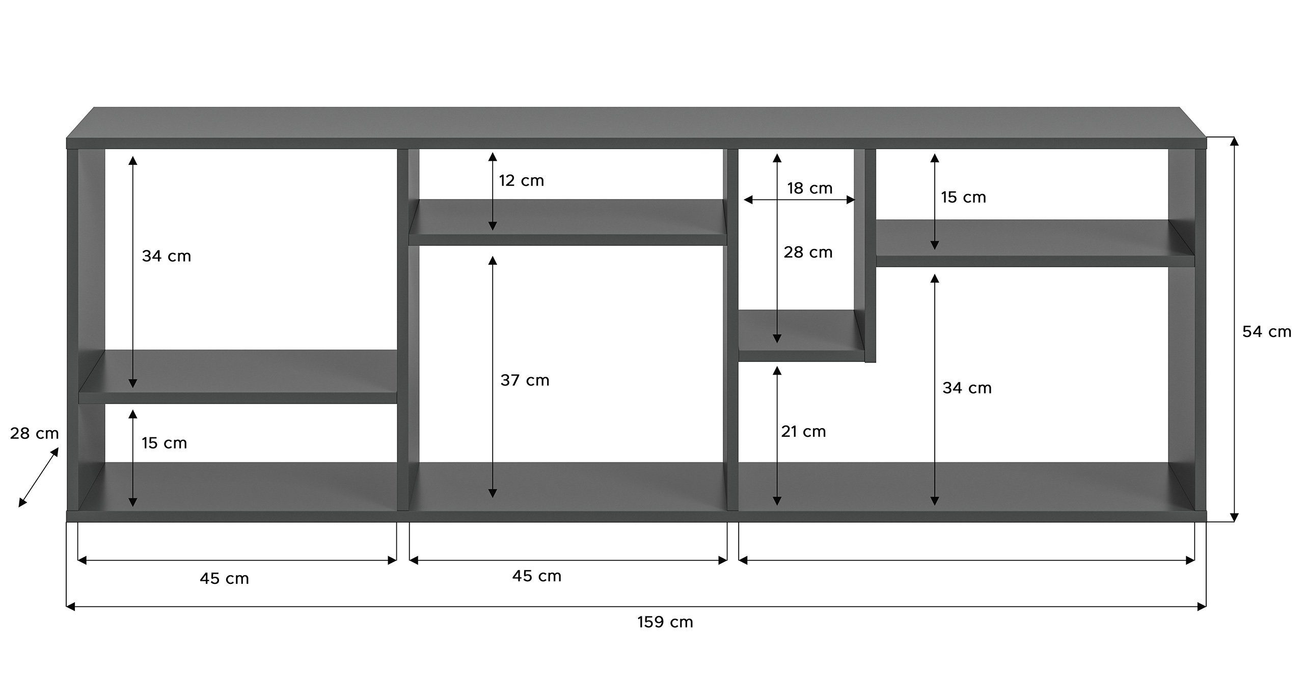 Newroom Regal Leona, Regal Grau Bücherregal Standregal Modern Zeitlos Wohnzimmer Büro