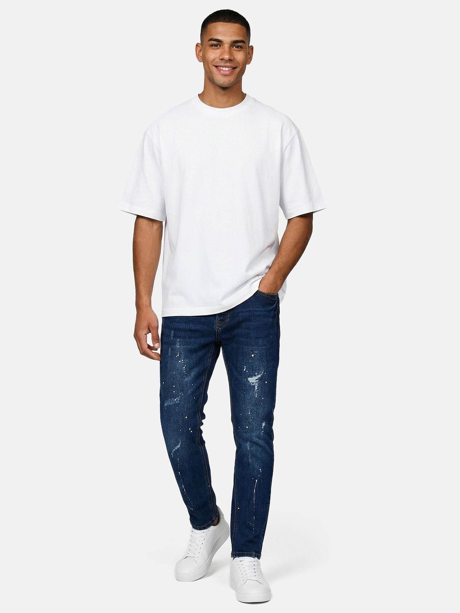 Tazzio Slim-fit-Jeans A110 Destroyed-Look mit Paint-Splatter-Effekt & Used-Waschung