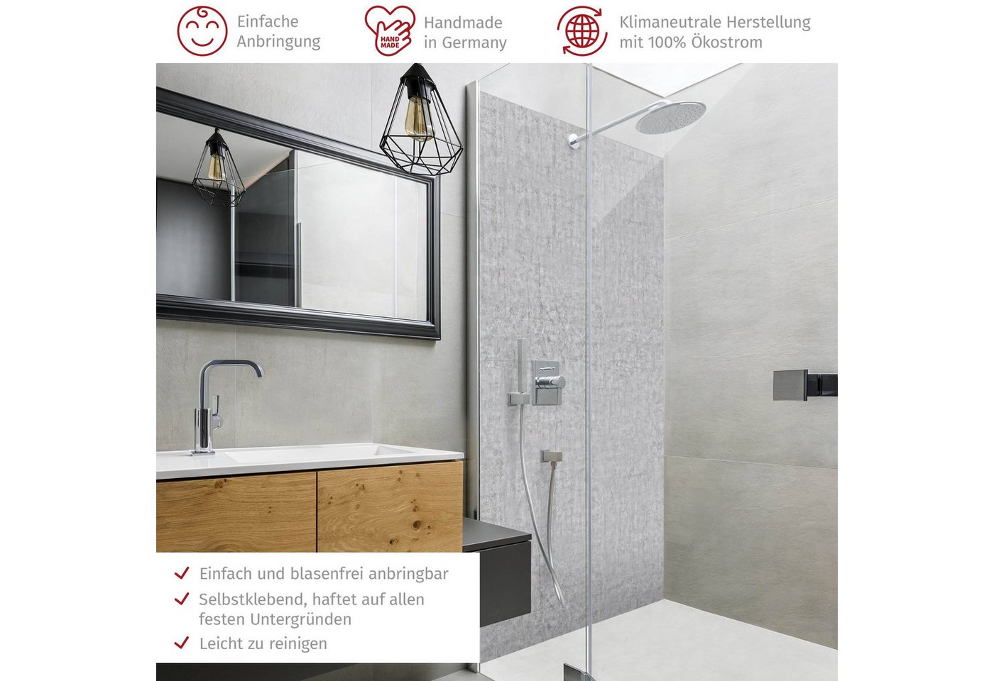 Thumbnail - Bilderdepot24 Badrückwand Betonoptik grau Duschrückwand ohne Bohren Dusche Steinwand, (1-tlg., Hart-Folie Smart matt 0,3...