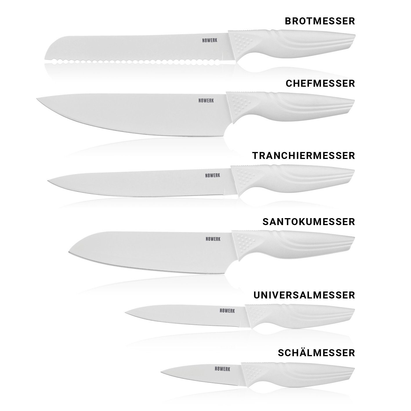 N8WERK Messer-Set Chefmesser, Messerblock Brotmesser, weiß edel 6 u.v.m. Messer (7-tlg), modern Santokumesser magnetisch