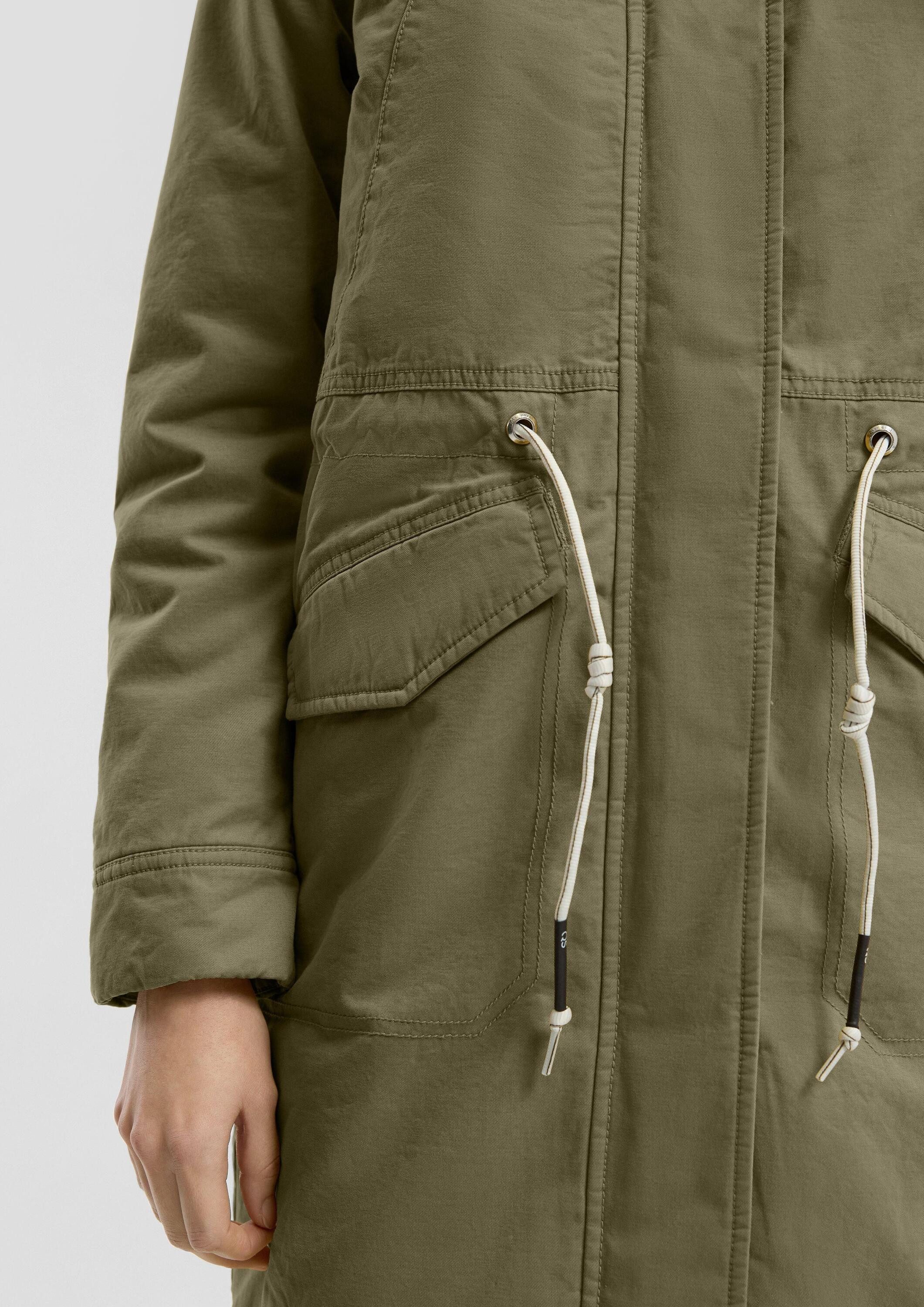 QS Parka Outdoor-Jacke Gefütterter Parka mit Teddyplüsch in der Kapuze