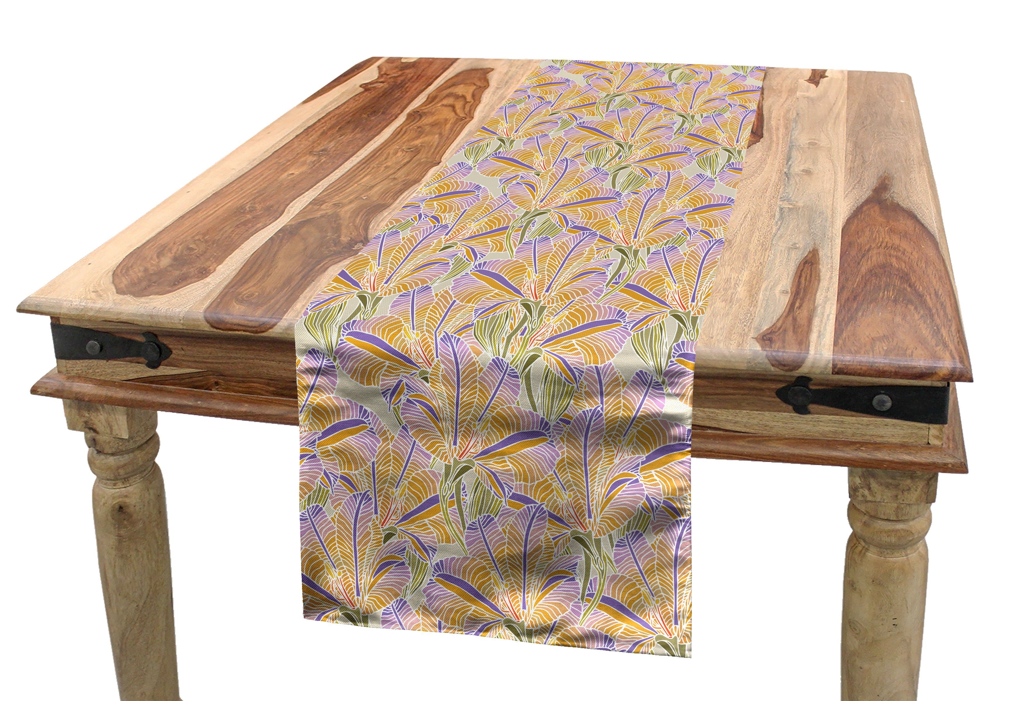 Abakuhaus Tischläufer Esszimmer Küche Rechteckiger Dekorativer Tischläufer, Blume Buntes tropisches Wachstum
