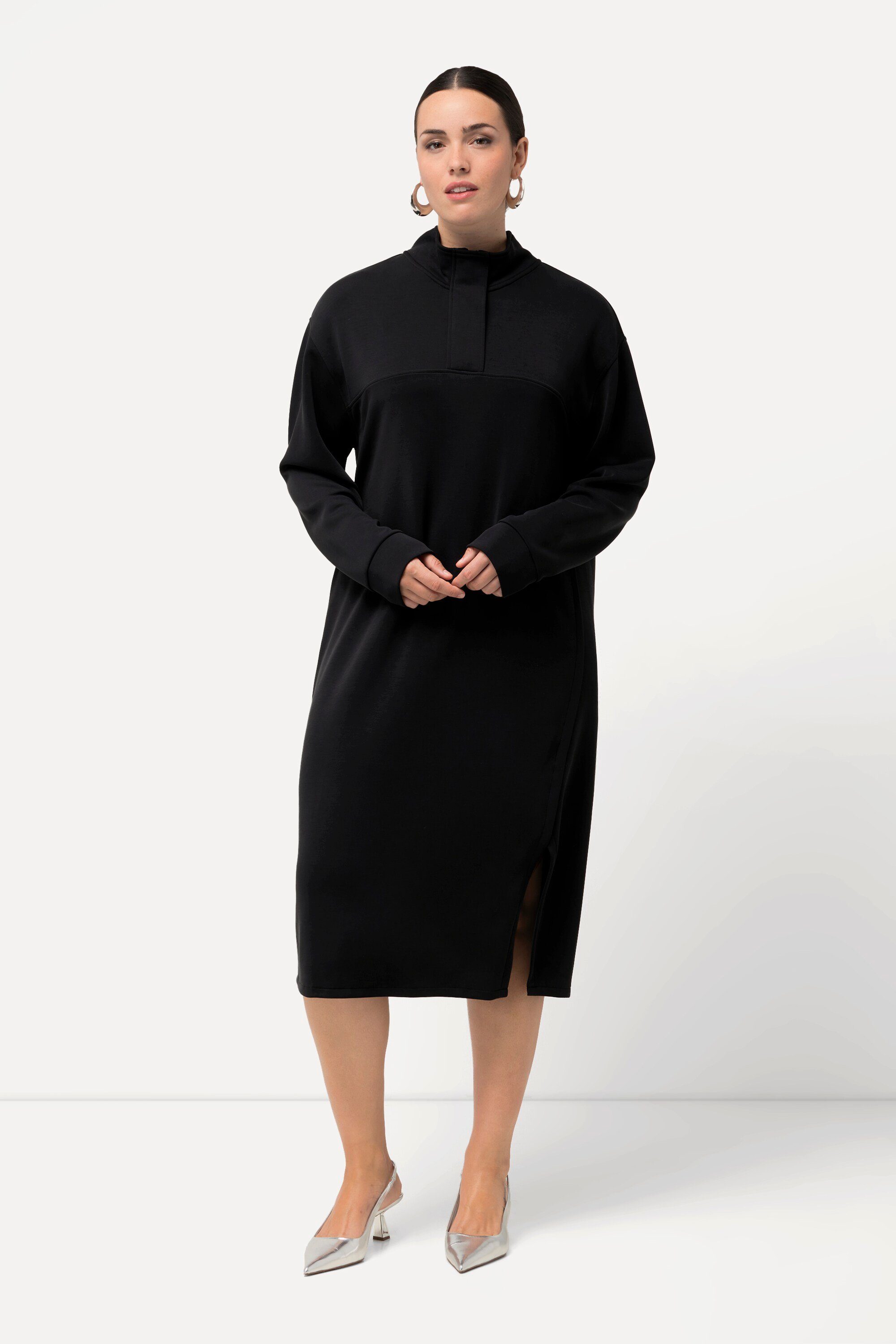 Midikleid Sweatkleid Saumschlitz Stehkragen Langarm