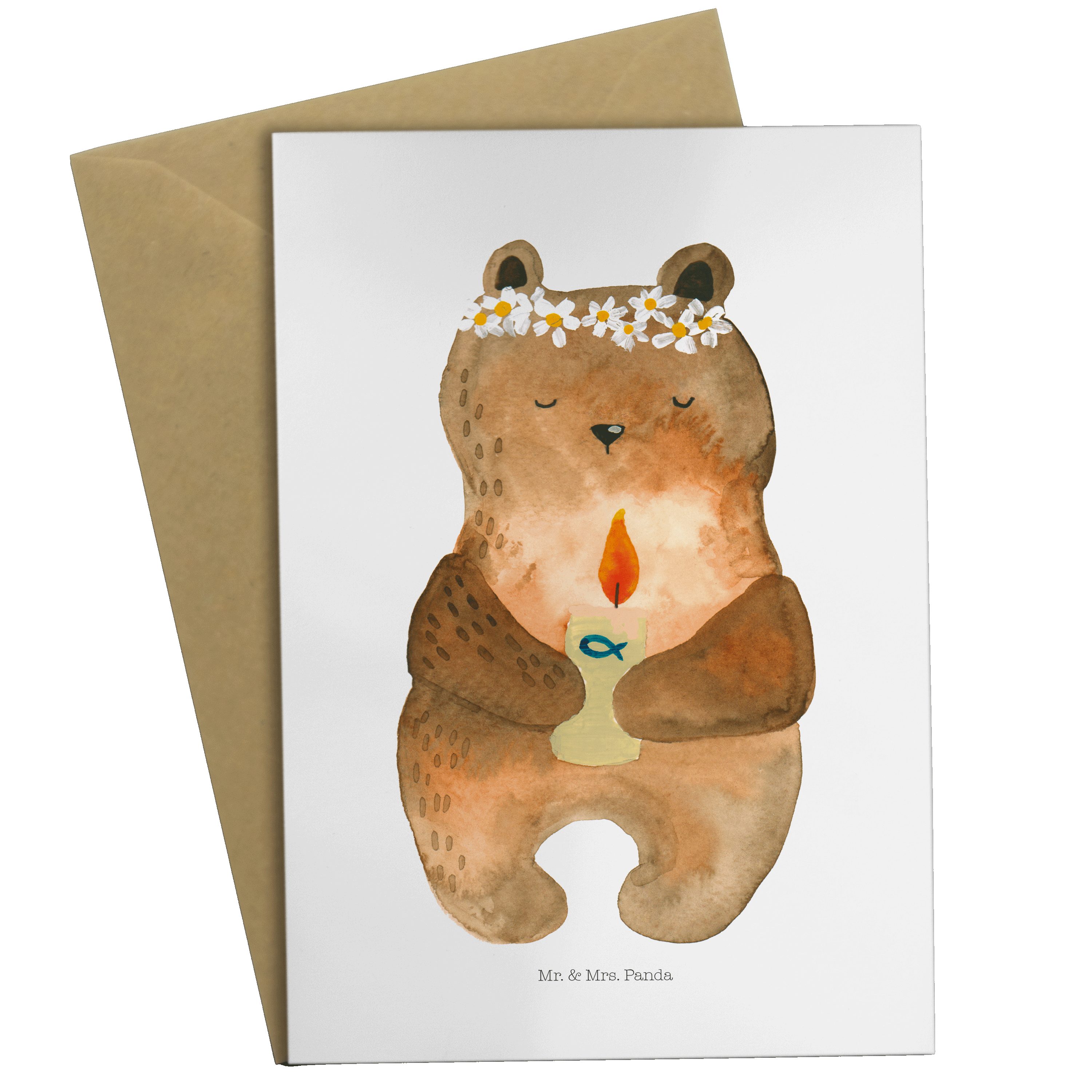 Kommunion-Bär Mrs. Glückwunschkarte, T Mr. Panda Weiß Geschenk, - Teddybär, & - Karte, Grußkarte