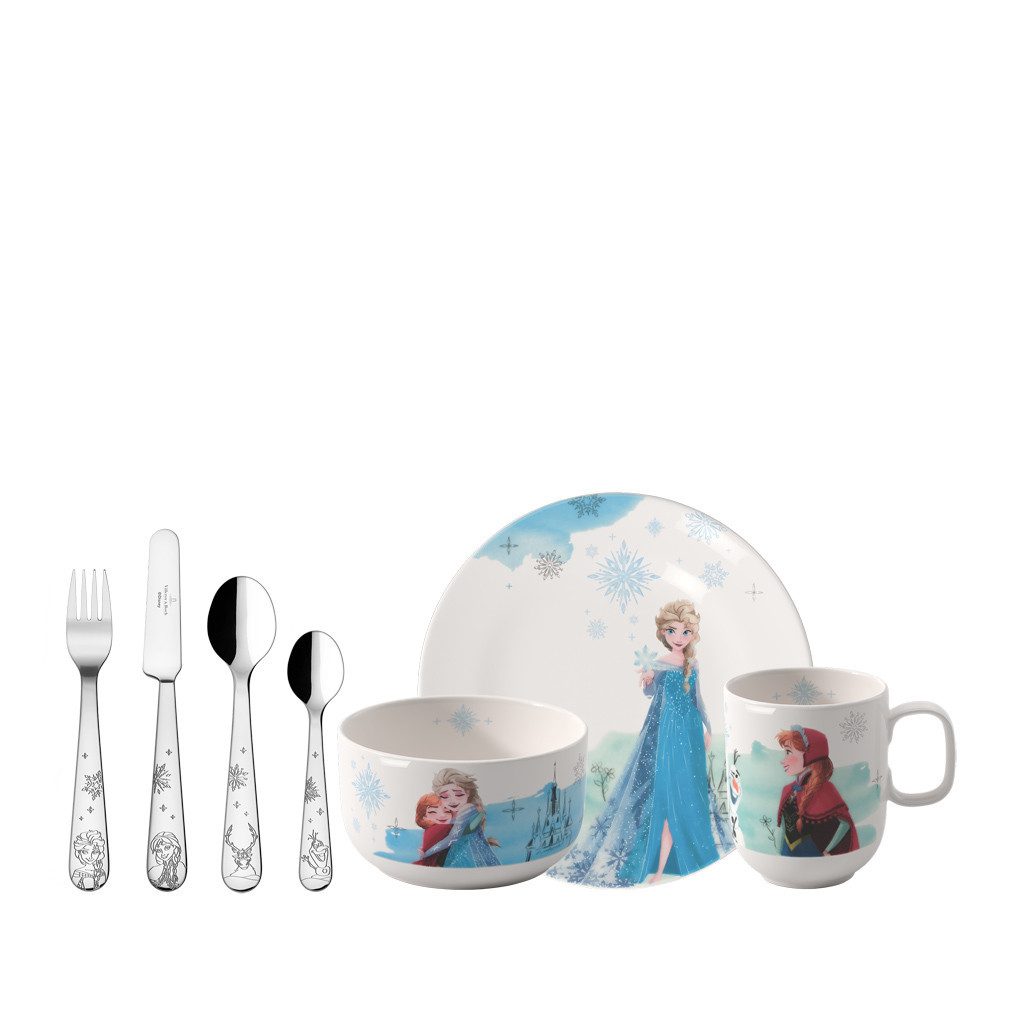 Villeroy & Boch Geschirr-Set Disney Frozen Kindergeschirr Set 7tlg, Premium Porcelain / Edelstahl