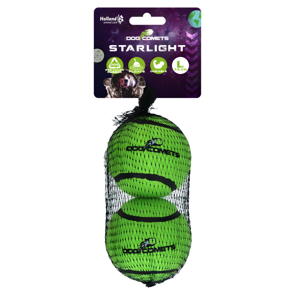 Dog Comets Spielknochen Hundespielzeug Starlight Tennisball grün - 2er Pack