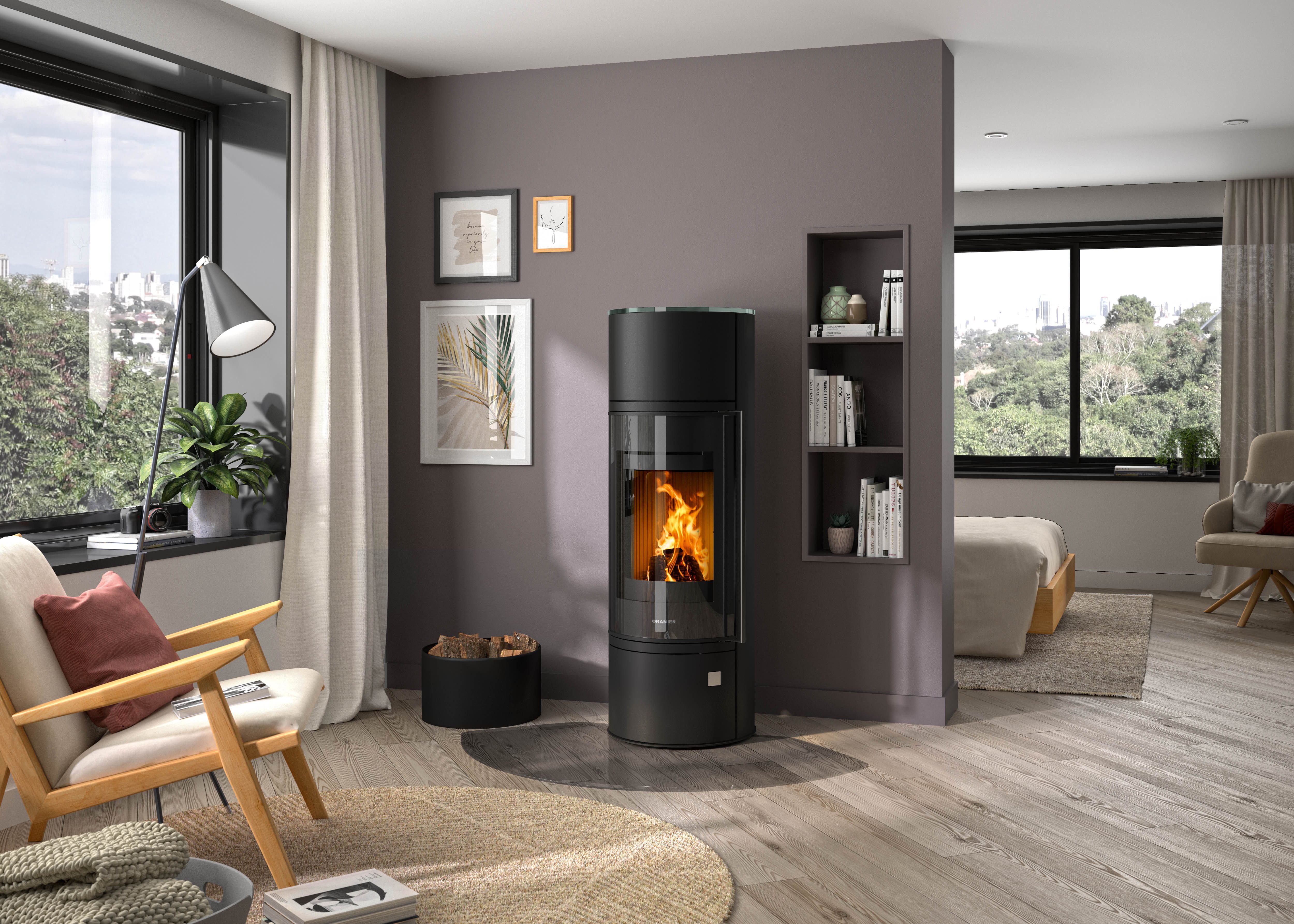 Oranier Kaminofen »Arena W+ 2.0«, 7 kW, Zeitbrand, (2-tlg), Stahl, Abdeckplatte aus Glas