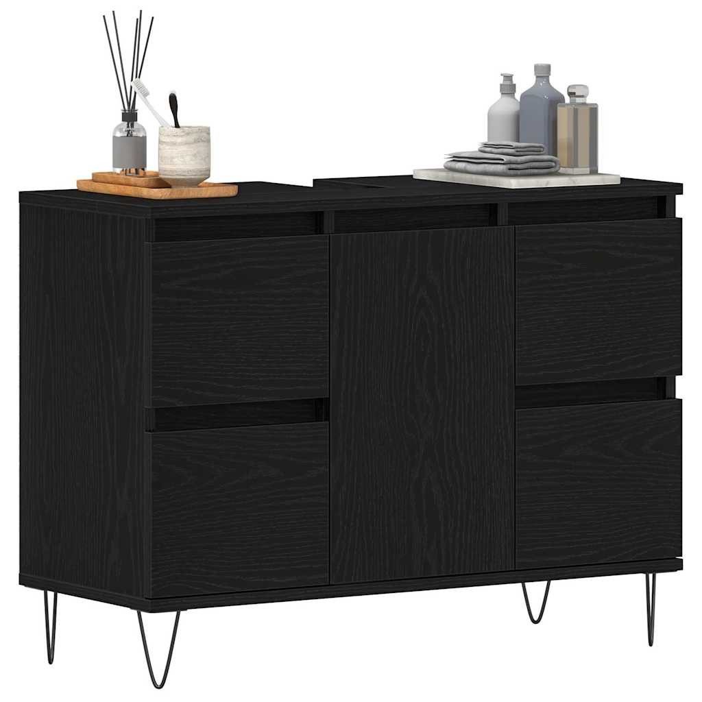 vidaXL Badezimmerspiegelschrank Waschbeckenschrank Schwarz Eichen-Optik 80 x 33 x 60 cm (1-St)