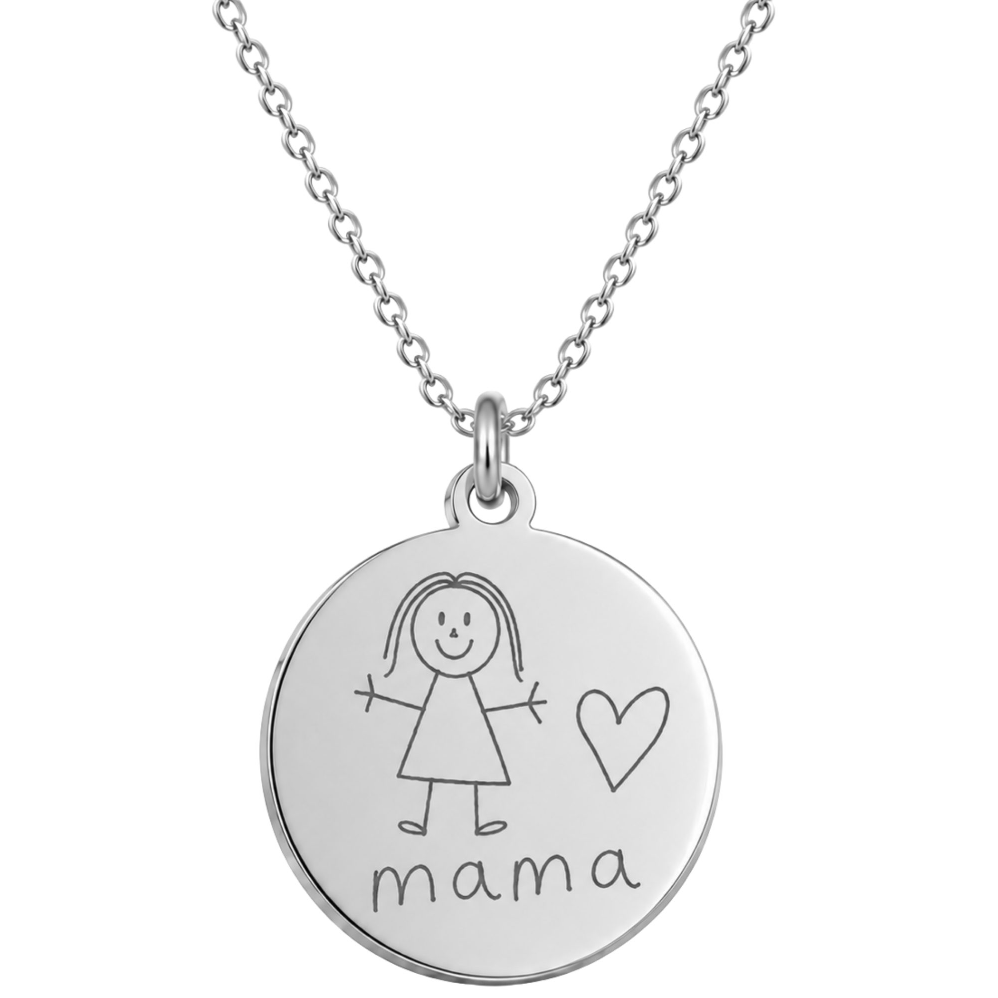 BS Schmuckdesign Kette mit Anhänger mit Gravur Kette mit Kinderzeichnung Gravur Geschenk für Mama persönliche Kette (inkl. Gravur), personalisiert inkl. Geschenkbox