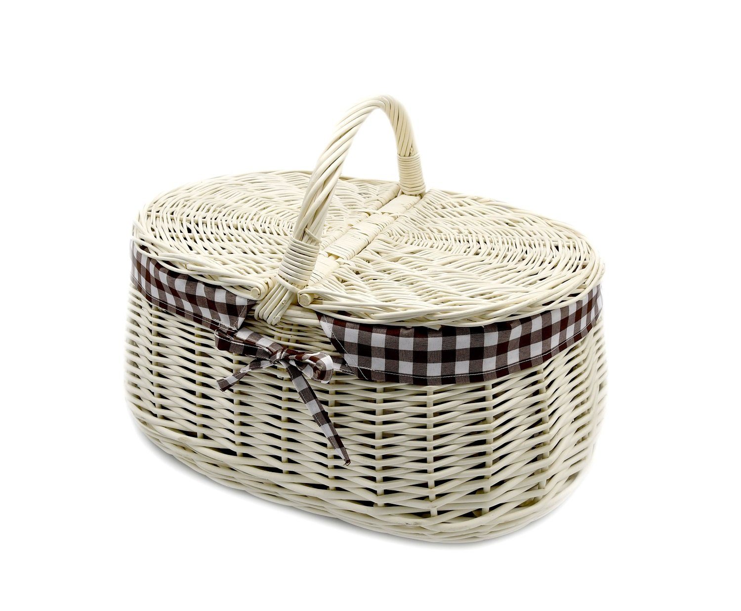MyBer® Einkaufskorb Korb Weide mit Picknickkorb Stabiler 2 mit aus geflochten. Stoffeinlage Deckeln Tragekorb Weiß