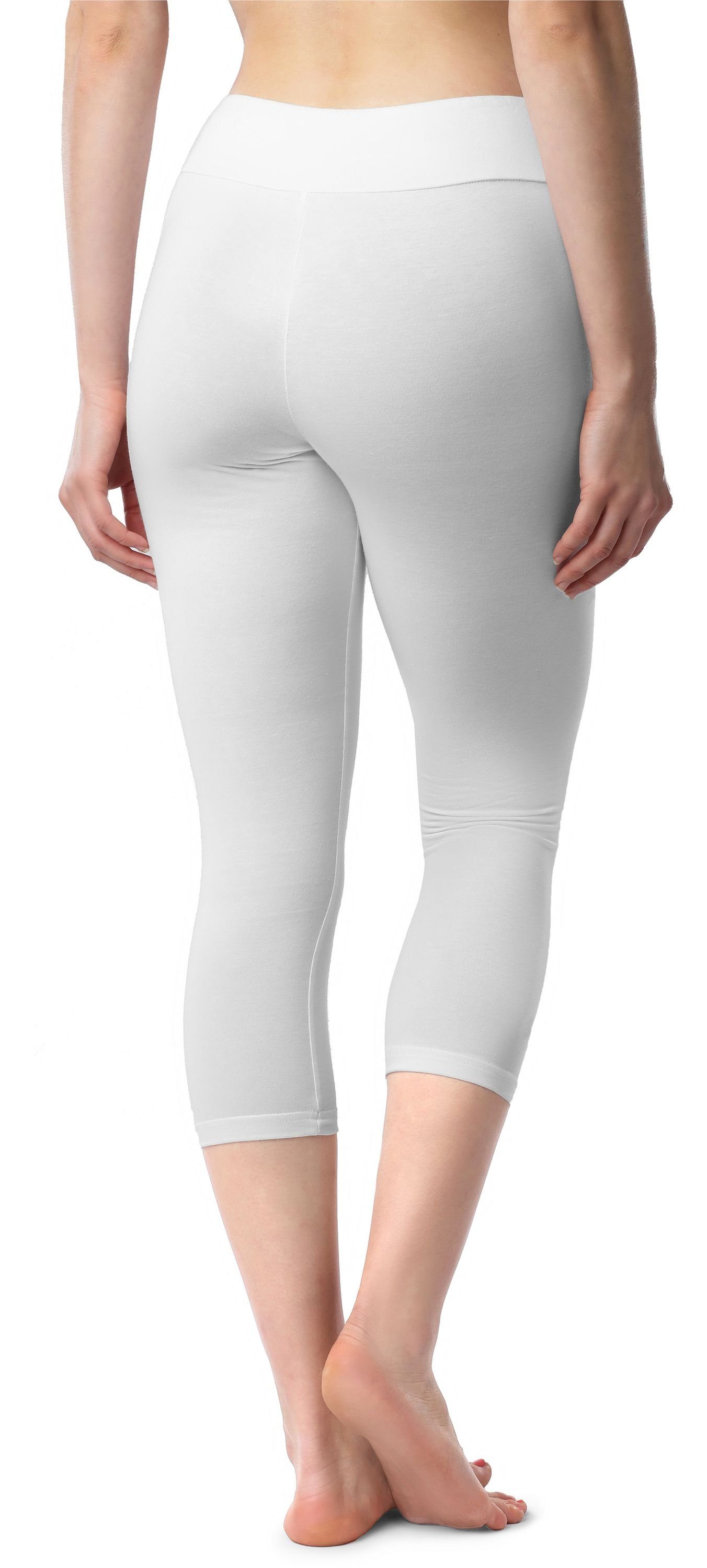 3/4 Damen Leggings Bund Merry Leggings Baumwolle (1-tlg) Capri Style elastischer MS10-430 Weiß aus