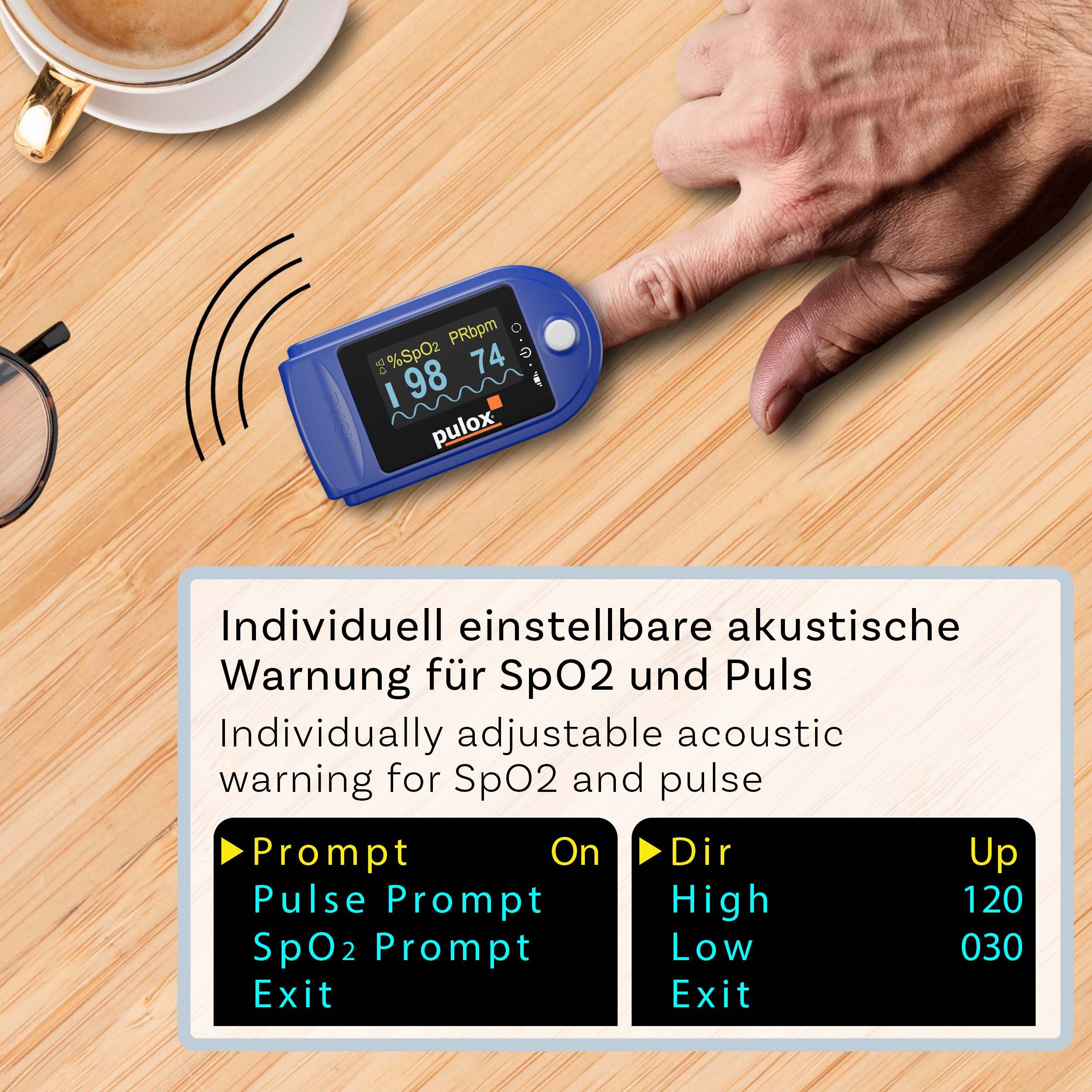 pulox Pulsoximeter PO-200A mit Alarm und Pulston