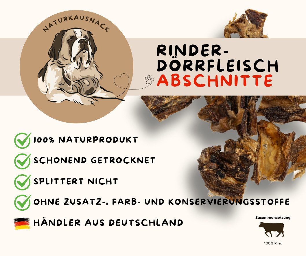 Warnick´s Tierfutterservice Rinderdörrfleisch Abschnitte - natürlicher, fettarmer Hundesnack, Snack für: Hunde
