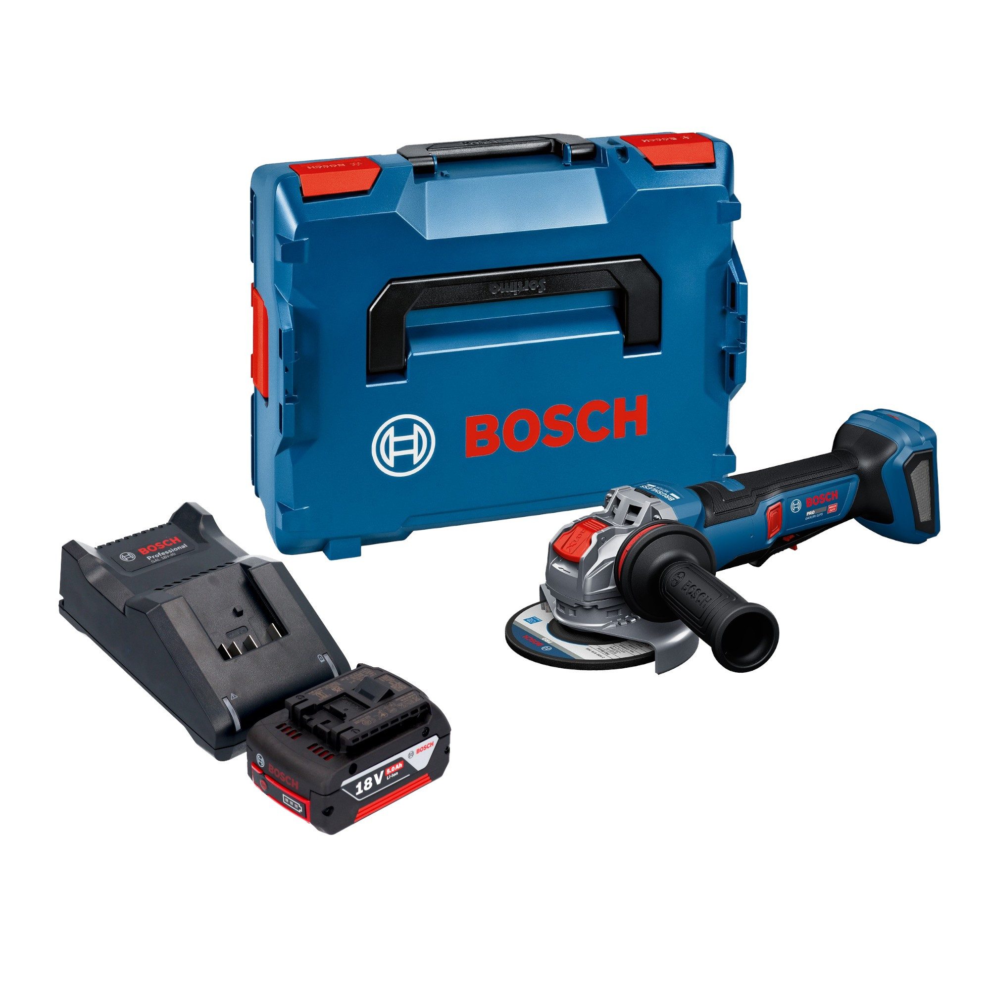 Bosch Professional Akku-Winkelschleifer GWX 18V-11 PS 18 V 125 mm + 1x Akku 5,0 Ah + Ladegerät + L-Boxx