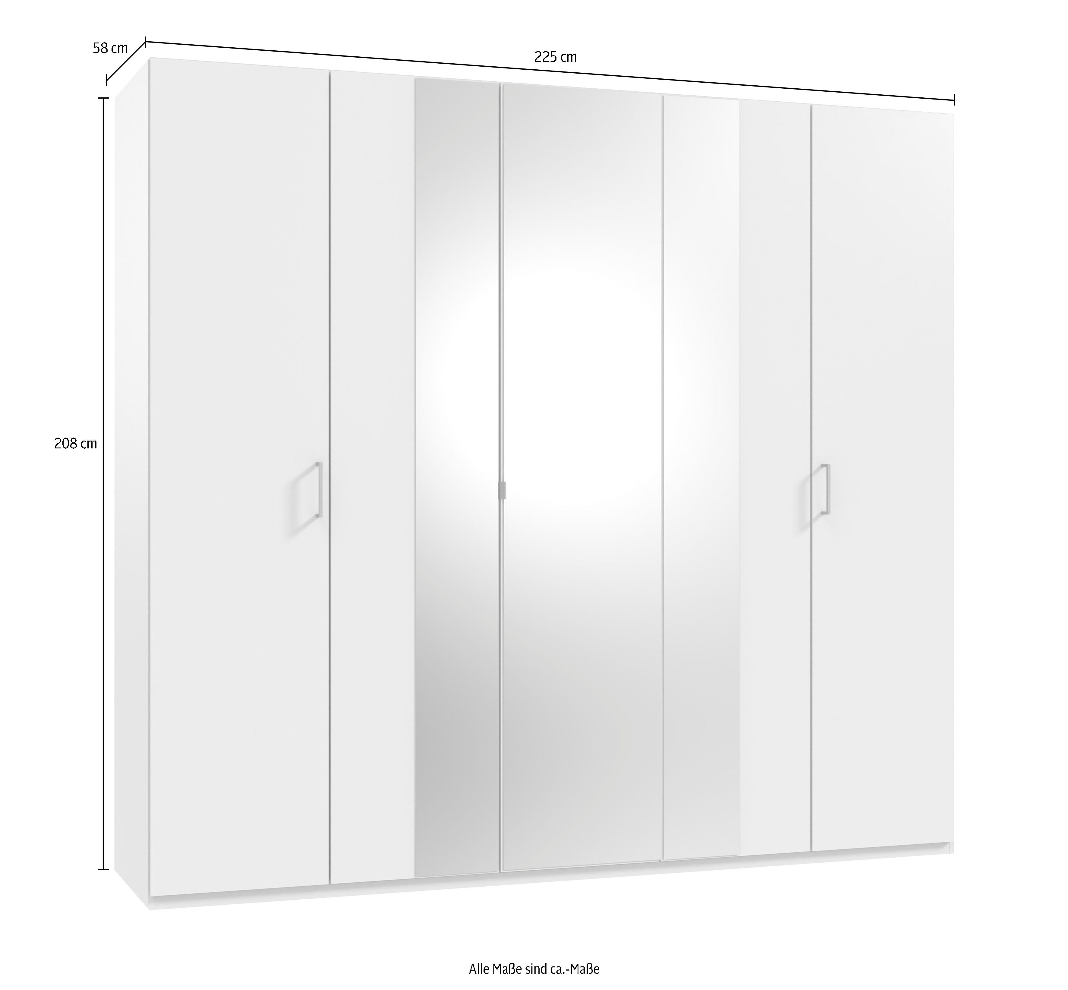 Drehtürenschrank mit 225cm Weiß Wimex Weiß | breit Kreta Spiegeltüren,