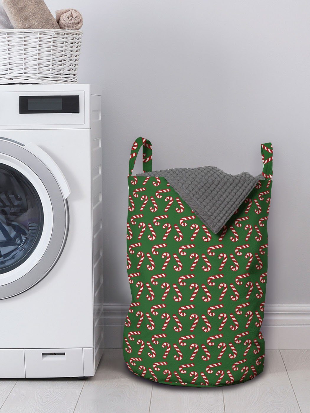 Zuckerstangen Abakuhaus Weihnachten Griffen für Wäschekorb mit Waschsalons, Wäschesäckchen Kordelzugverschluss