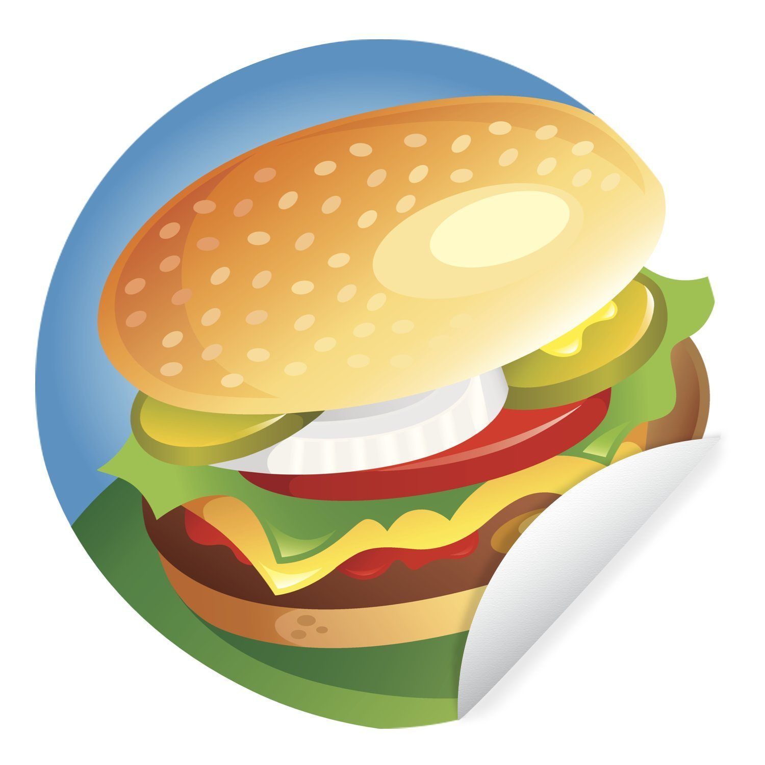 MuchoWow Wandsticker Eine Illustration eines vollen Hamburgers (1 St), Tapetenkreis für Kinderzimmer, Tapetenaufkleber, Rund, Wohnzimmer