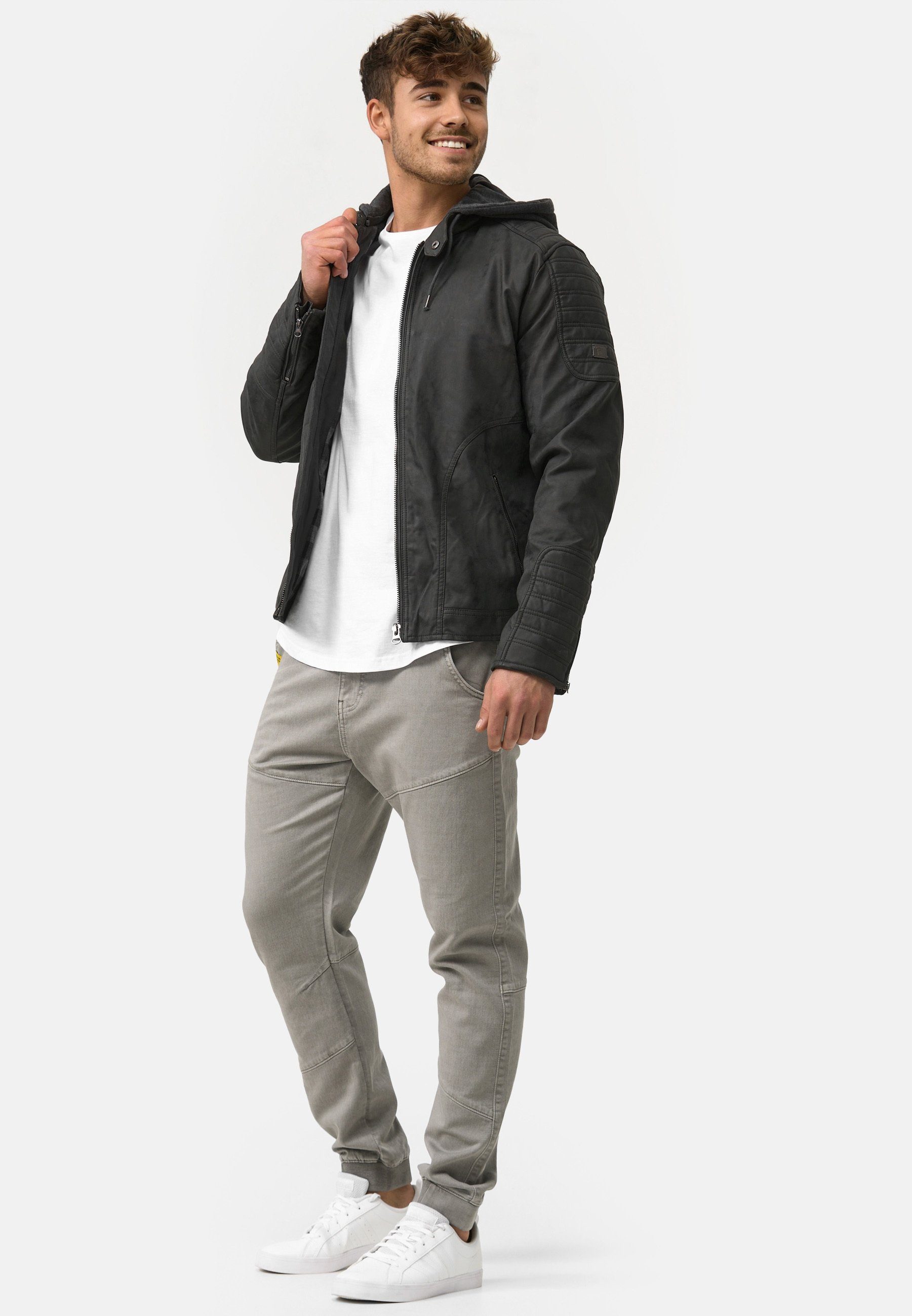 Indicode Lederimitatjacke Herren Miguel Übergangsjacke Herrenjacke mit Kapuze
