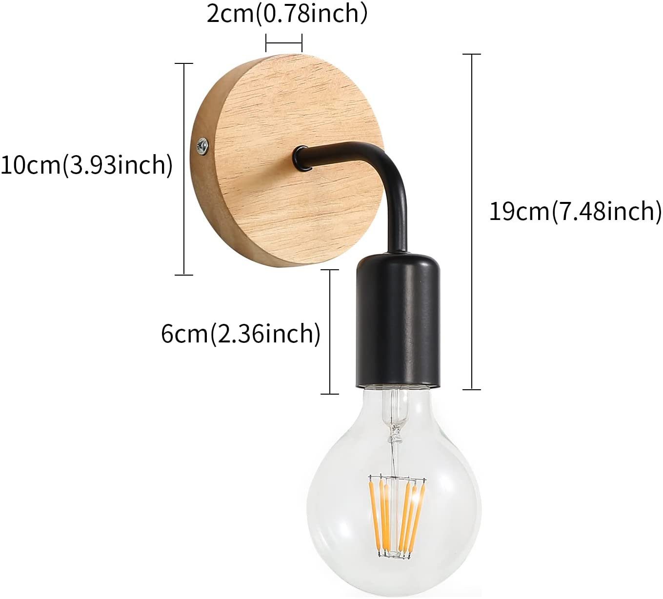 Riserva LED Wandleuchte Wandleuchte 2er Set E27 Schwarz Holz, Wandlampe Vintage, Vintage Industriestil,einfache Installation,klassisches Design
