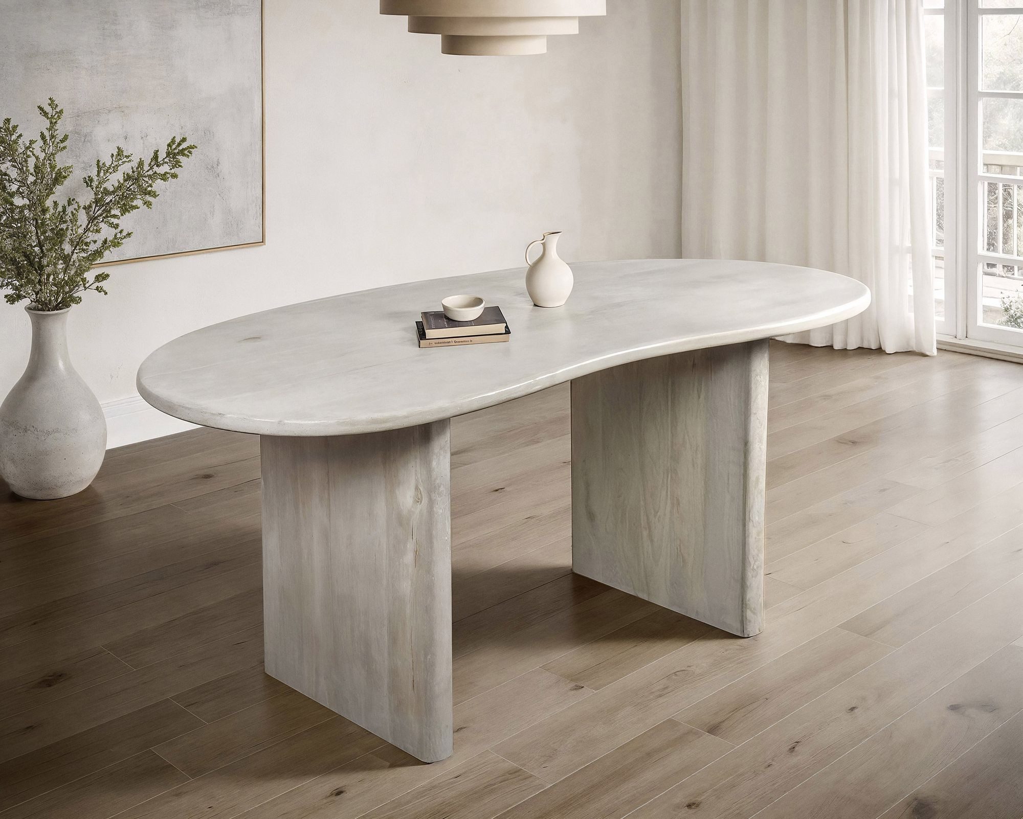 FINEBUY Esstisch Esstisch 180cm Massivholz Weiß Esszimmertisch Nierenform o günstig online kaufen