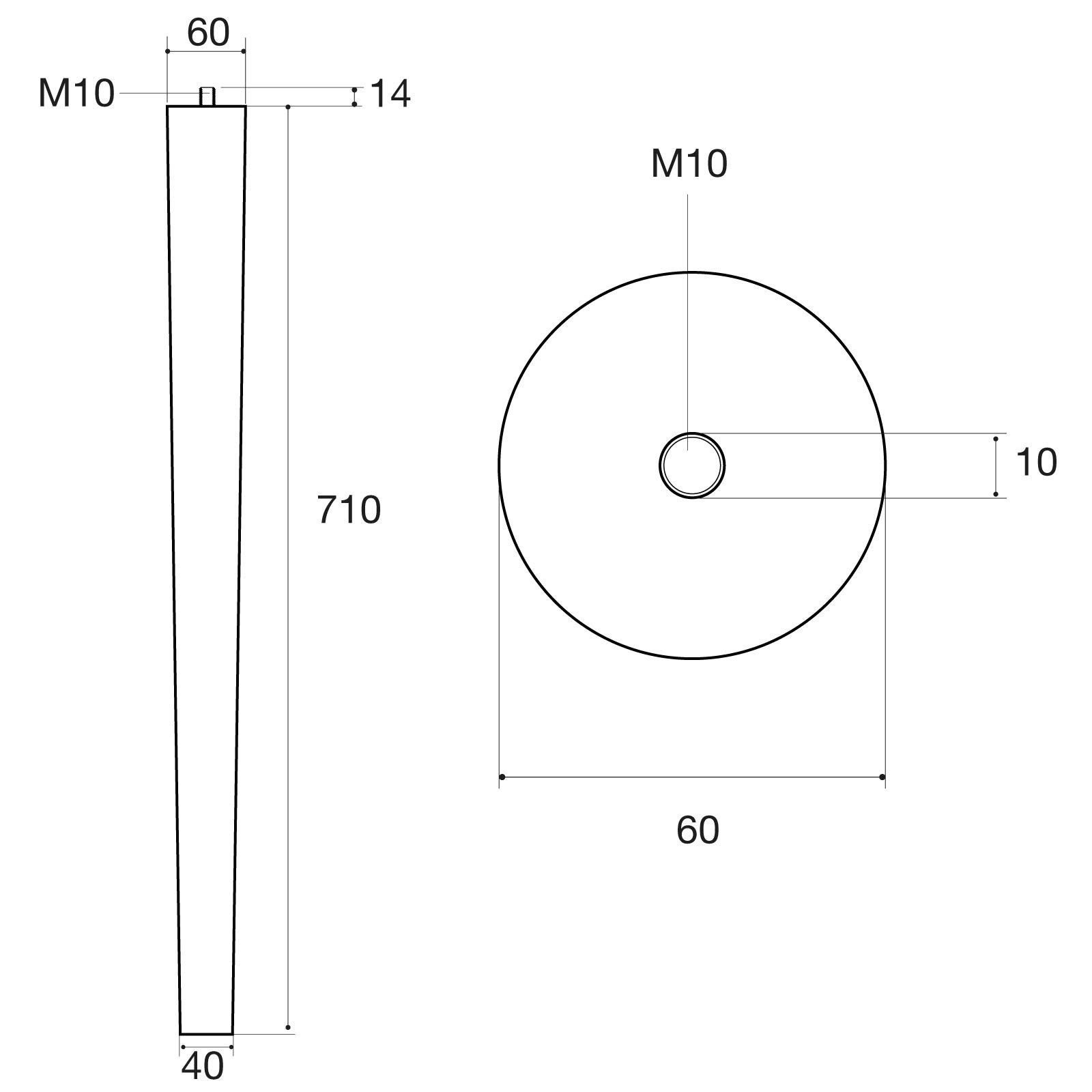 SO-TECH® Tischbein Tischbeine Eiche massiv Ø 60/40 mm Höhe: 335-710 mm