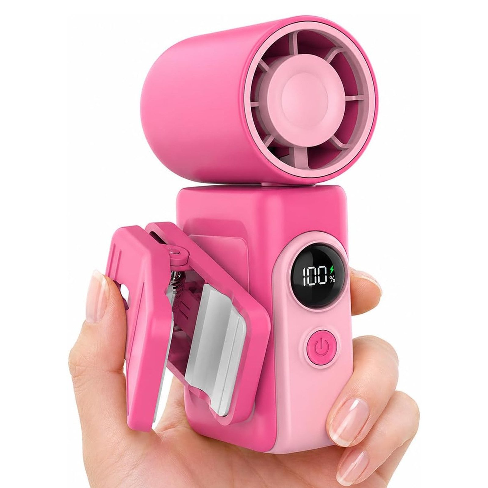 MOPUEA Mini USB-Ventilator Tragbarer Mini Ventilator 3in1 Clip USB Stark & Leise, 360° drehbar, LED Anzeige, USB Akku, Clip, tragbar