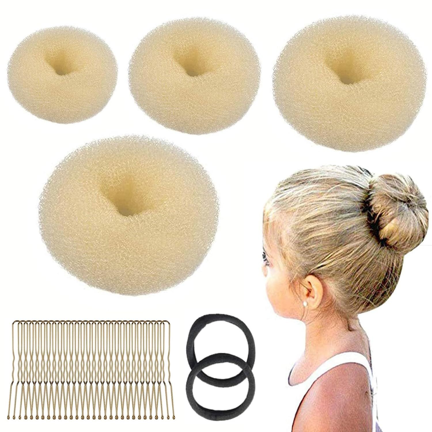 FELIXLEO Haarnadeln Donut Hair Bun Maker Set für Kinder Mädchen Frauen (beige 2), 4-tlg.