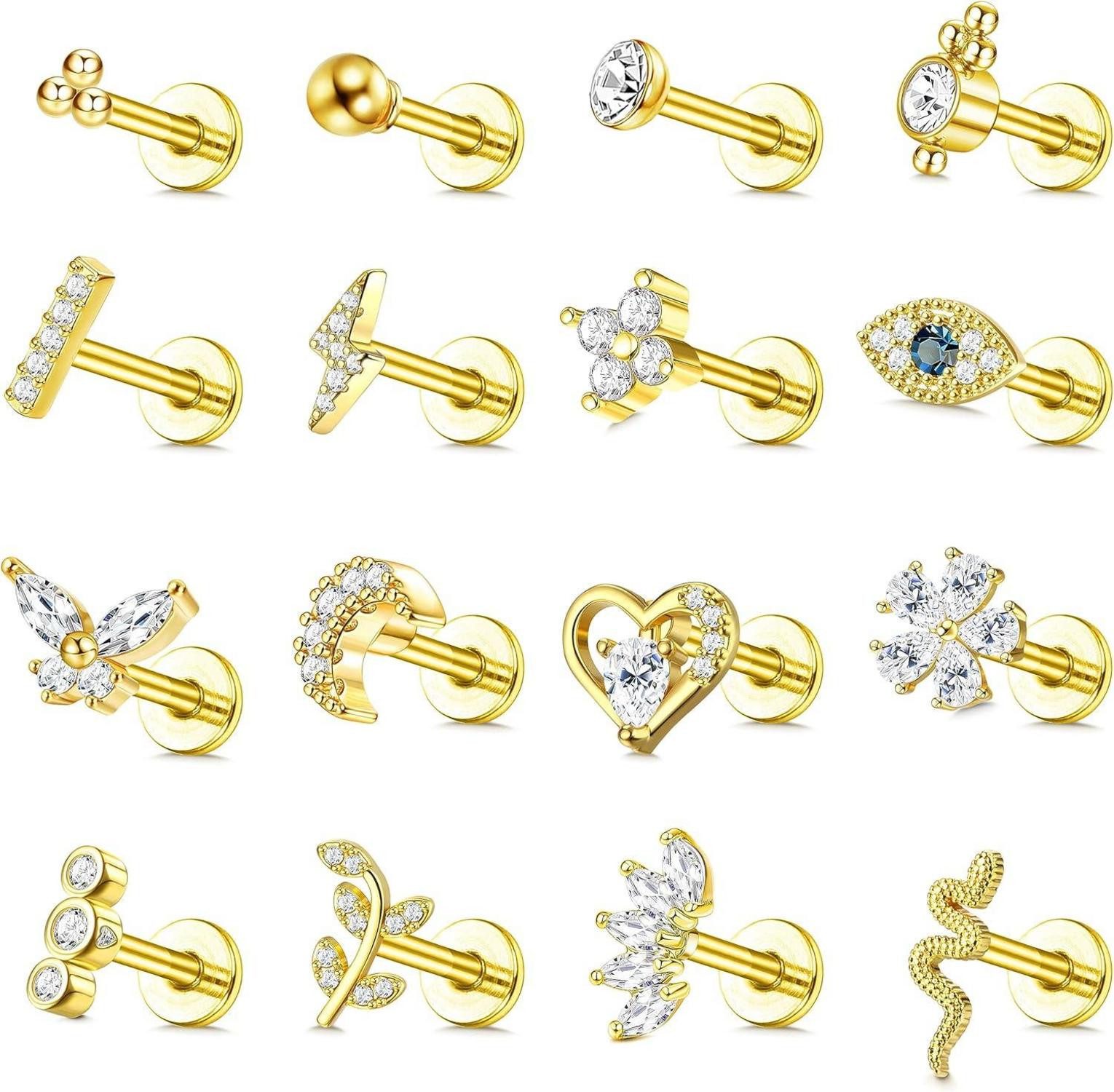 Schmuckset 16G Helix Tragus Piercing Knorpel Ohrringe Damen Chirurgenstahl CZ