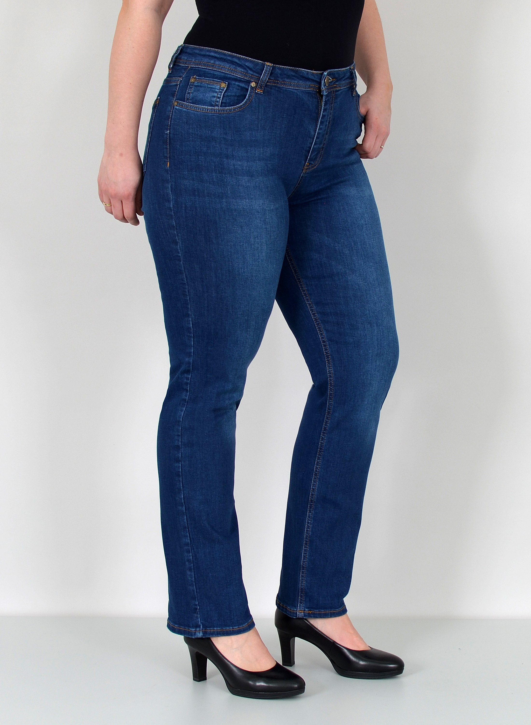 ESRA Straight-Jeans Damen Jeanshose Gerader Schnitt Stretch Hose hoher Bund günstig online kaufen