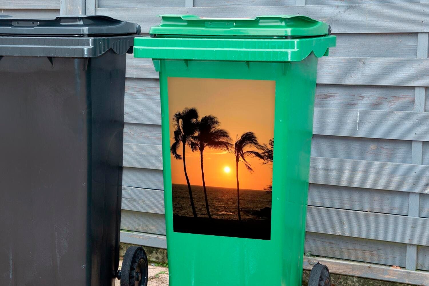 MuchoWow Wandsticker Mauna Kea Mülleimer-aufkleber, Sticker, Abfalbehälter St), Beach (1 Container, Oranger Mülltonne, Hawaii Sonnenuntergang