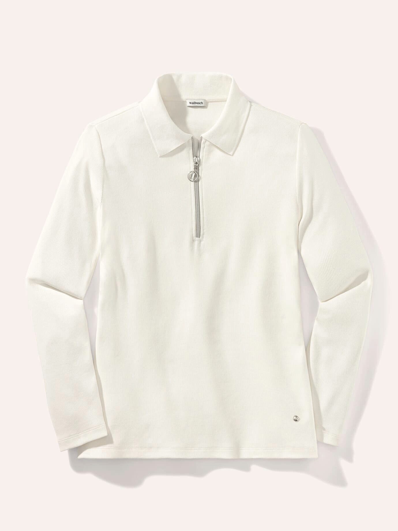 Walbusch Poloshirt Damen Rippenpolo Zip&Go Wärmendes Shirt Langarm Pflegeleicht Angeraute Baumwollmischung, weich auf der Haut, Polokragen mit RV